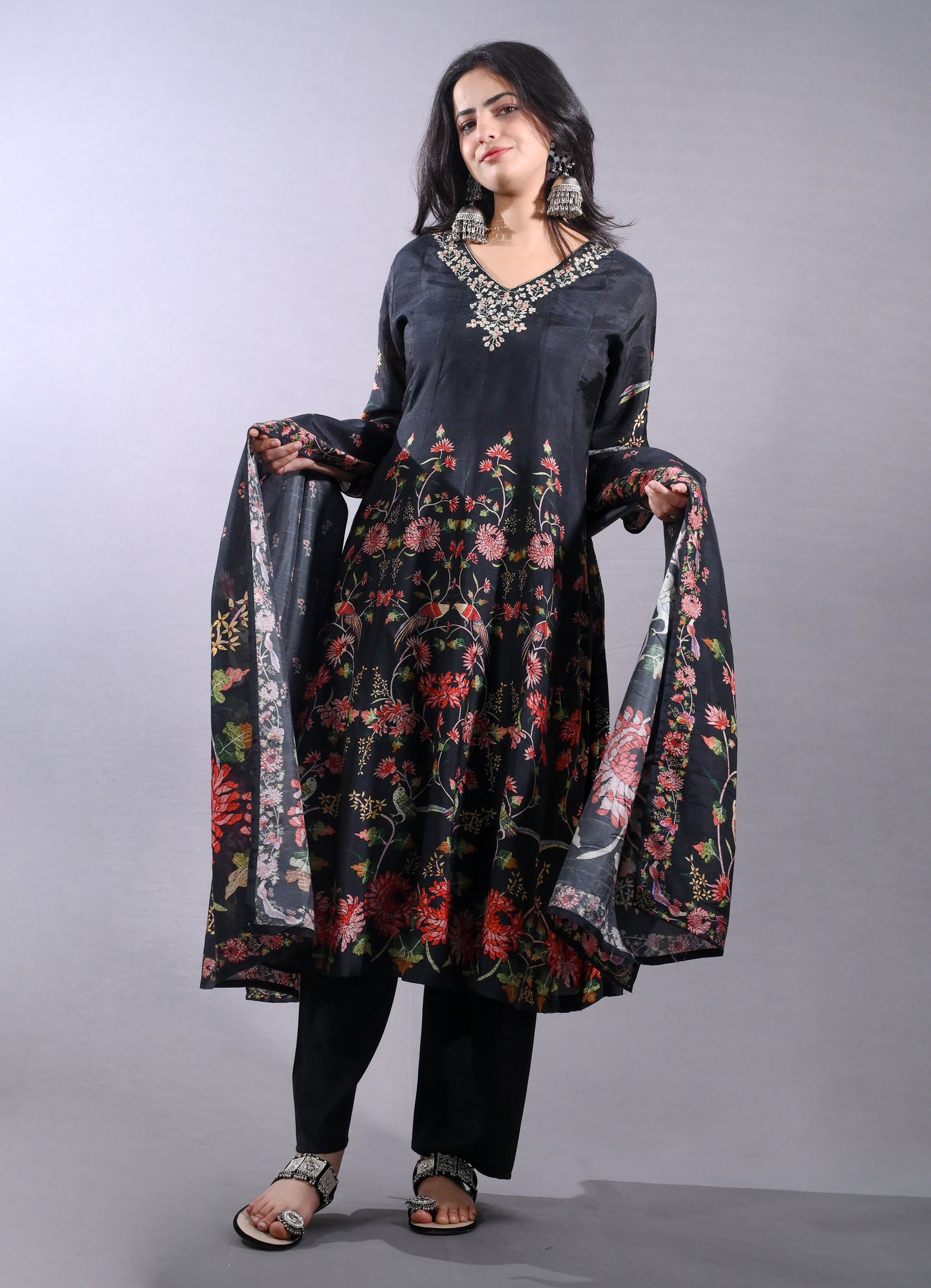 Elegant Dola Silk Black Anarkali Suit