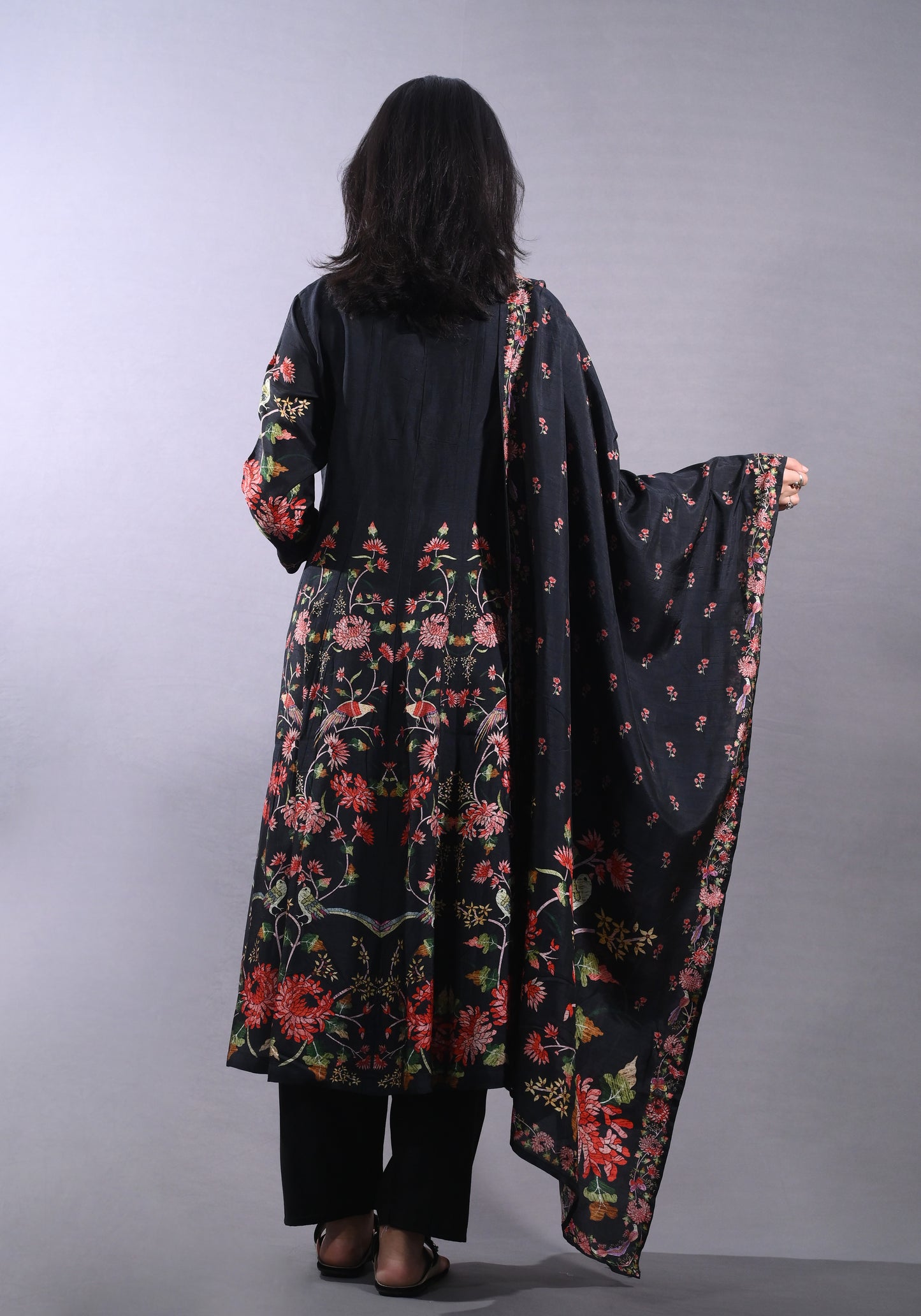 Elegant Dola Silk Black Anarkali Suit
