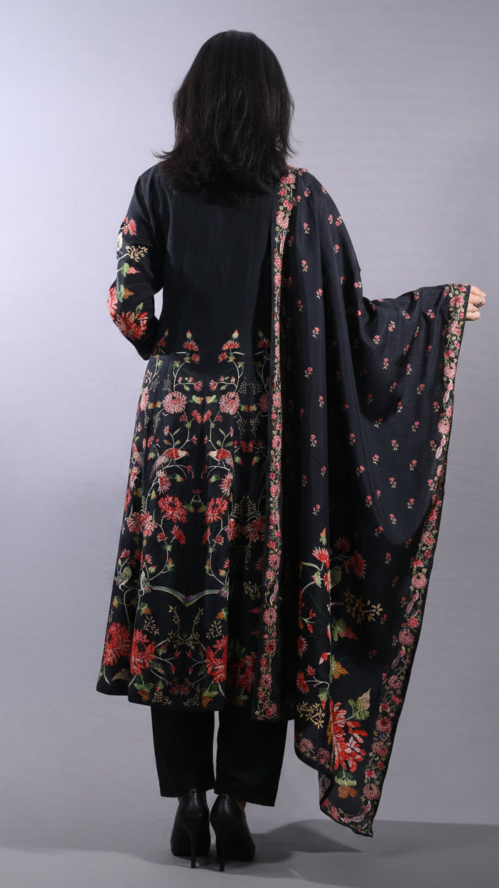 Elegant Dola Silk Black Anarkali Suit
