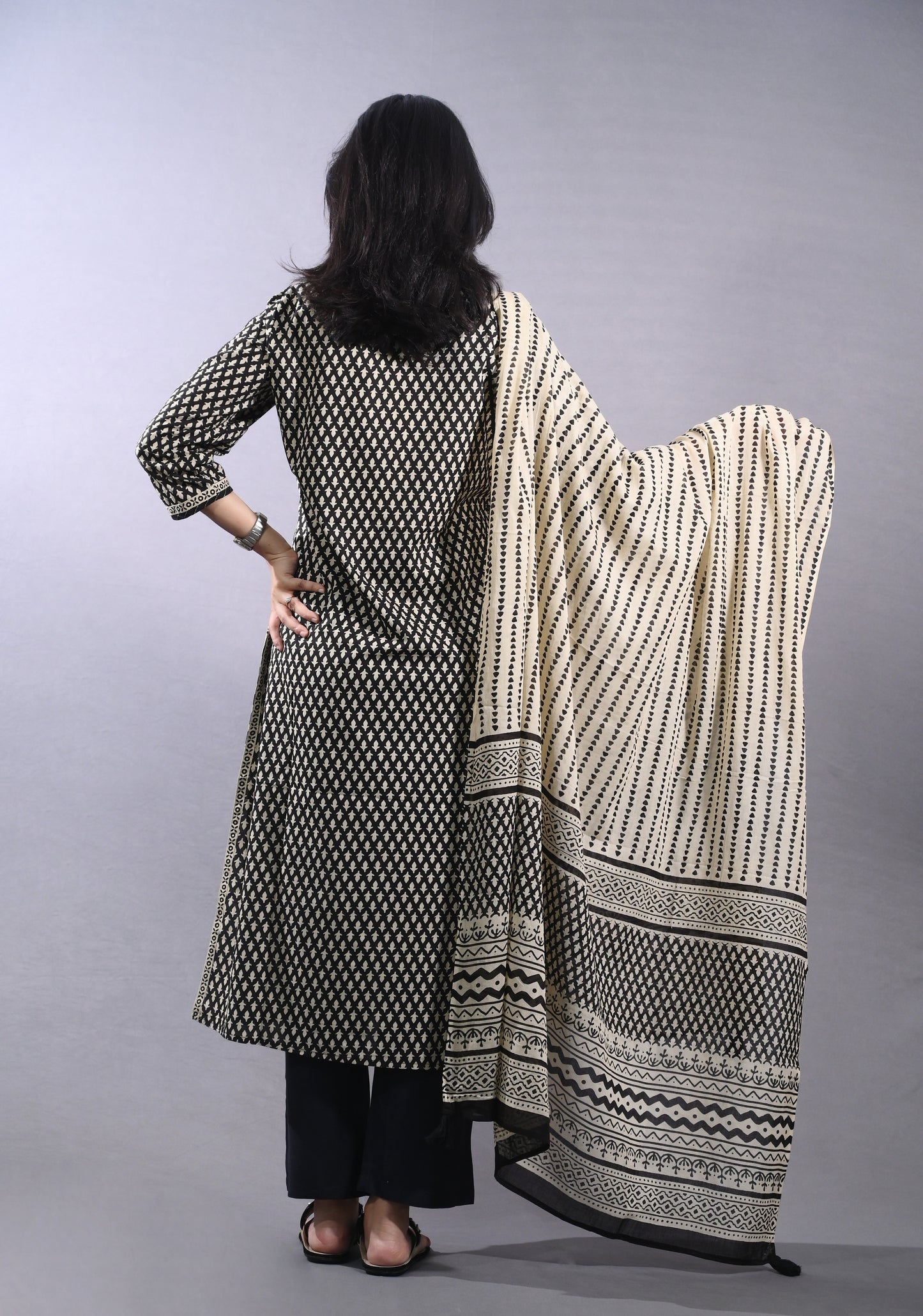 Black Printed Cotton Suit Set