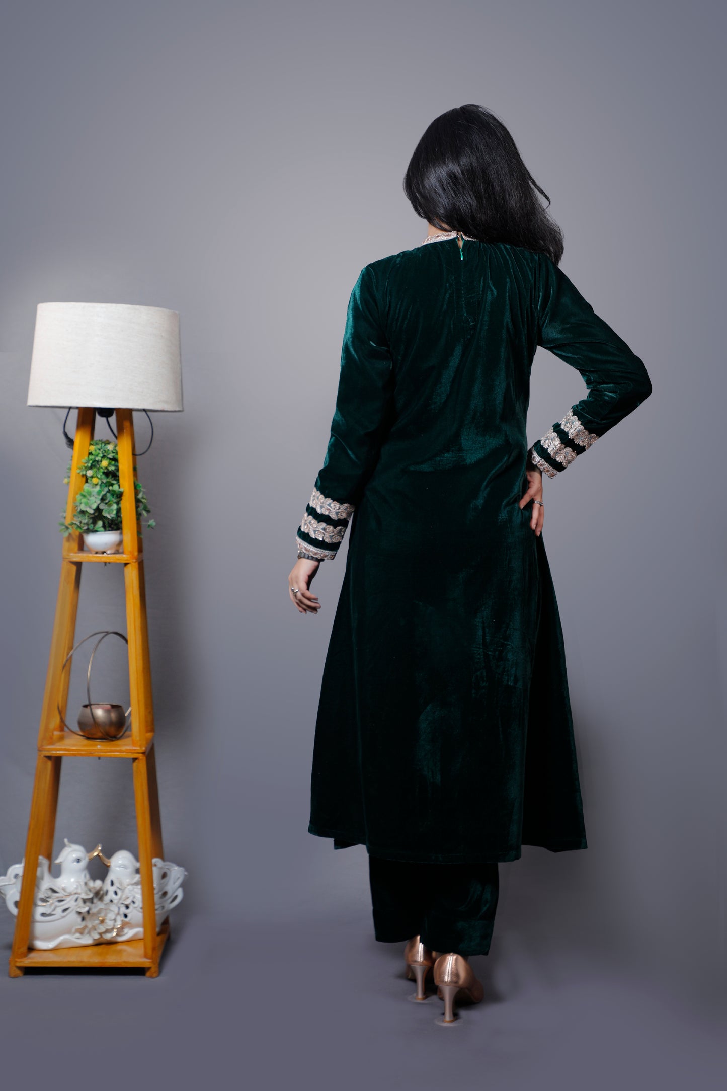 Two Piece Green Velvet Set(High Neck)