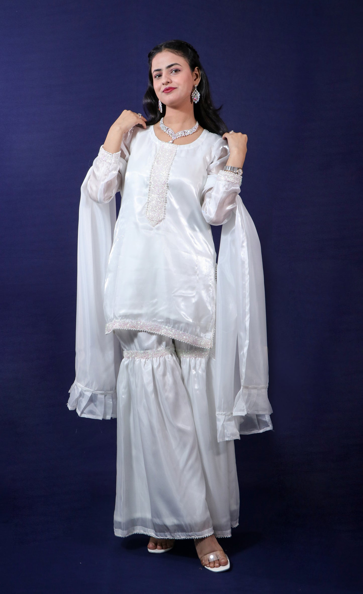 Royal White Gharara Set