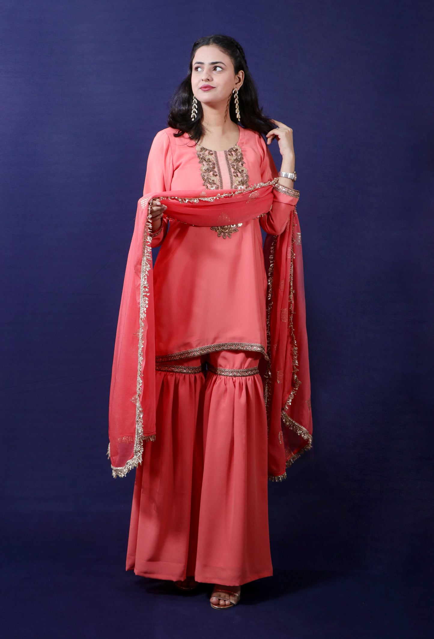 Sunset Orange Crepe Fabric Gharara Set