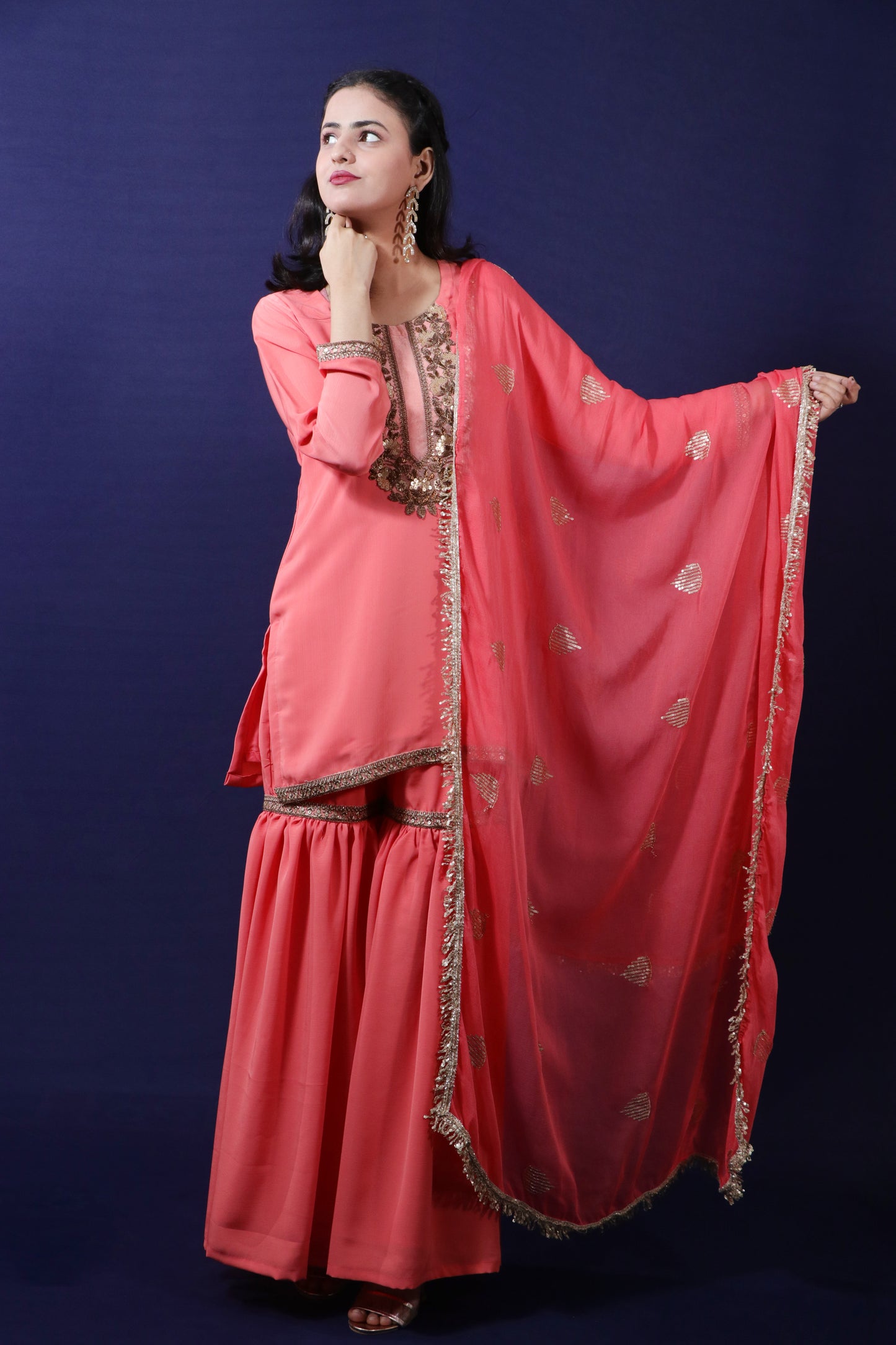 Sunset Orange Crepe Fabric Gharara Set