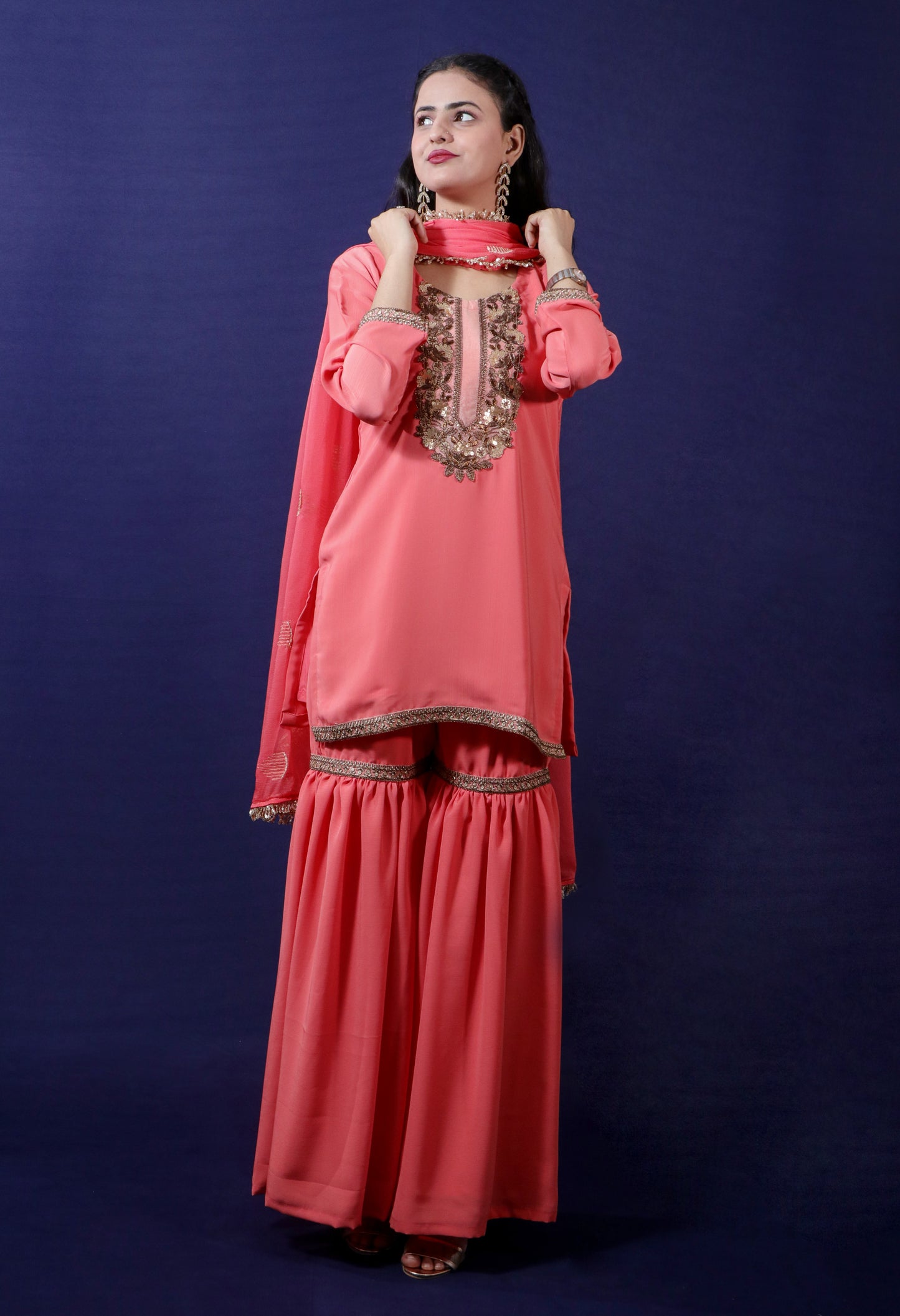 Sunset Orange Crepe Fabric Gharara Set