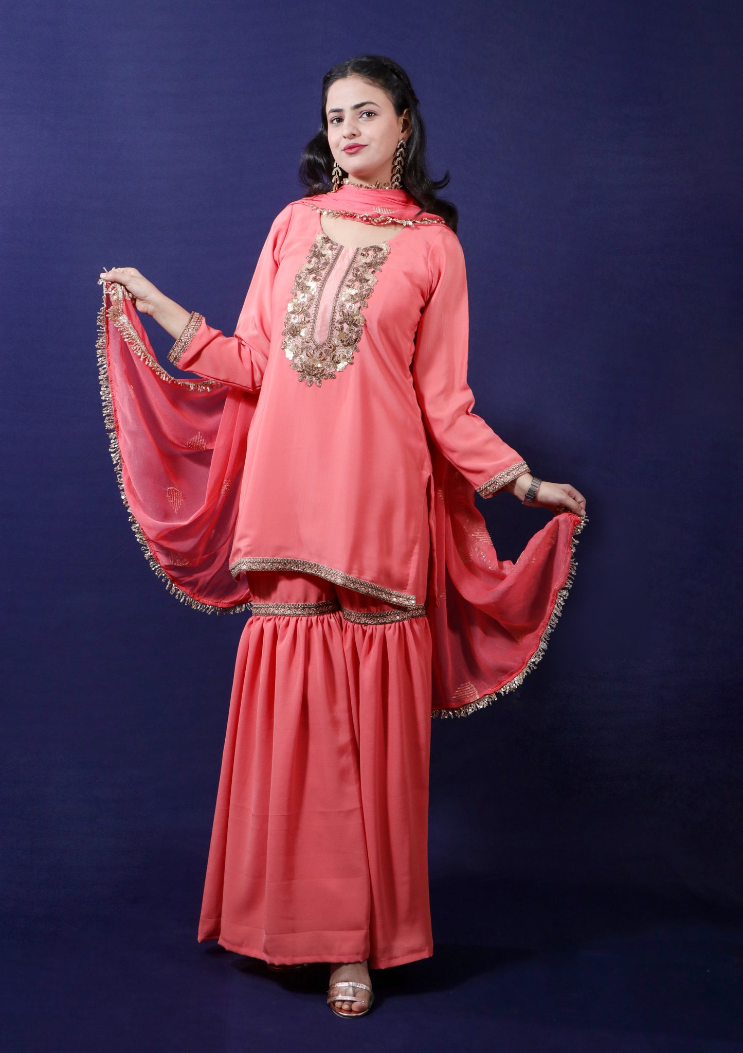 Sunset Orange Crepe Fabric Gharara Set