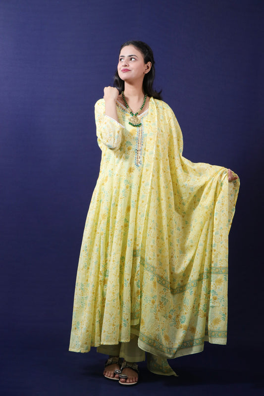 Light Yellow Floral Print Anarkali