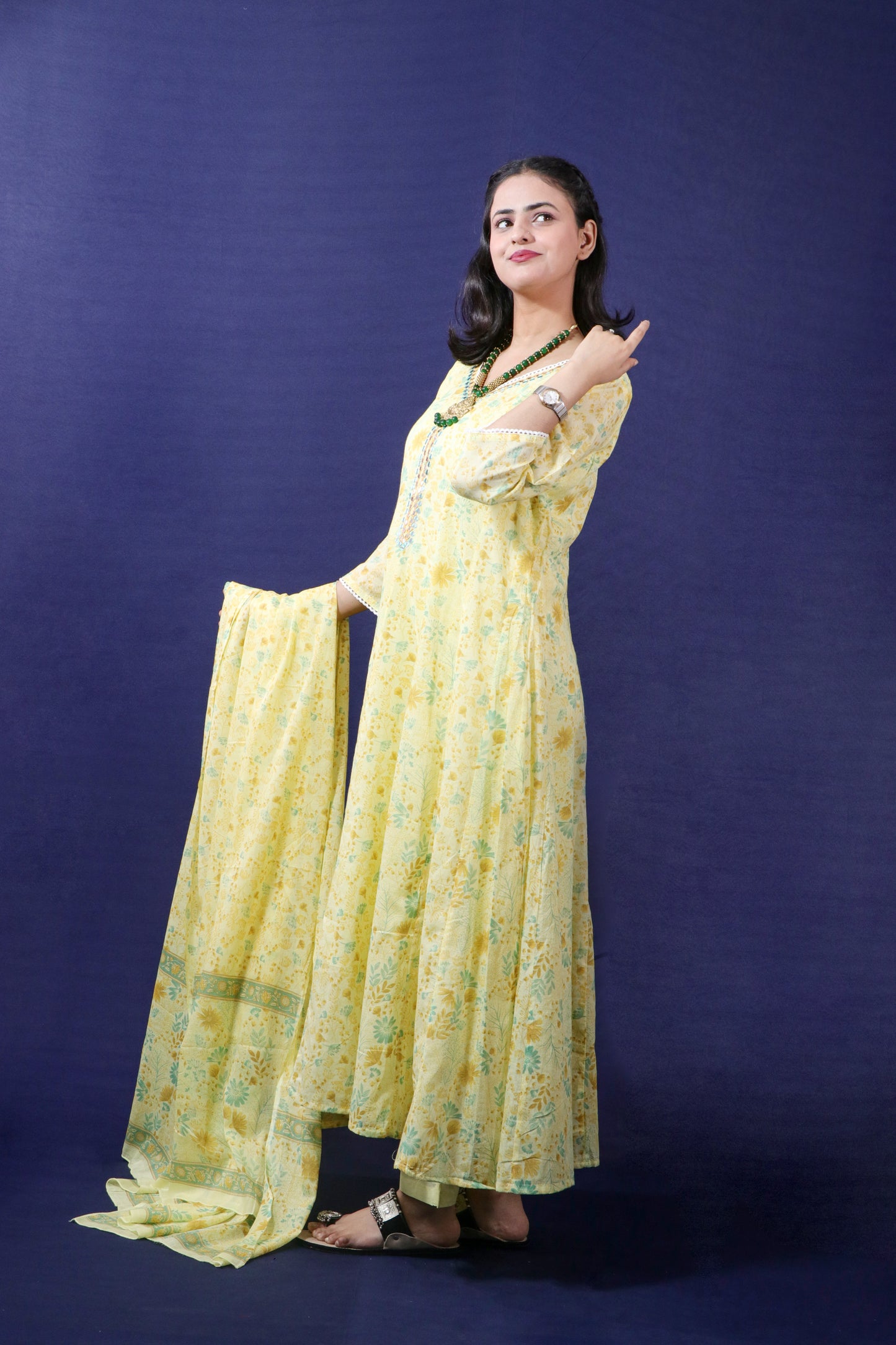 Light Yellow Floral Print Anarkali
