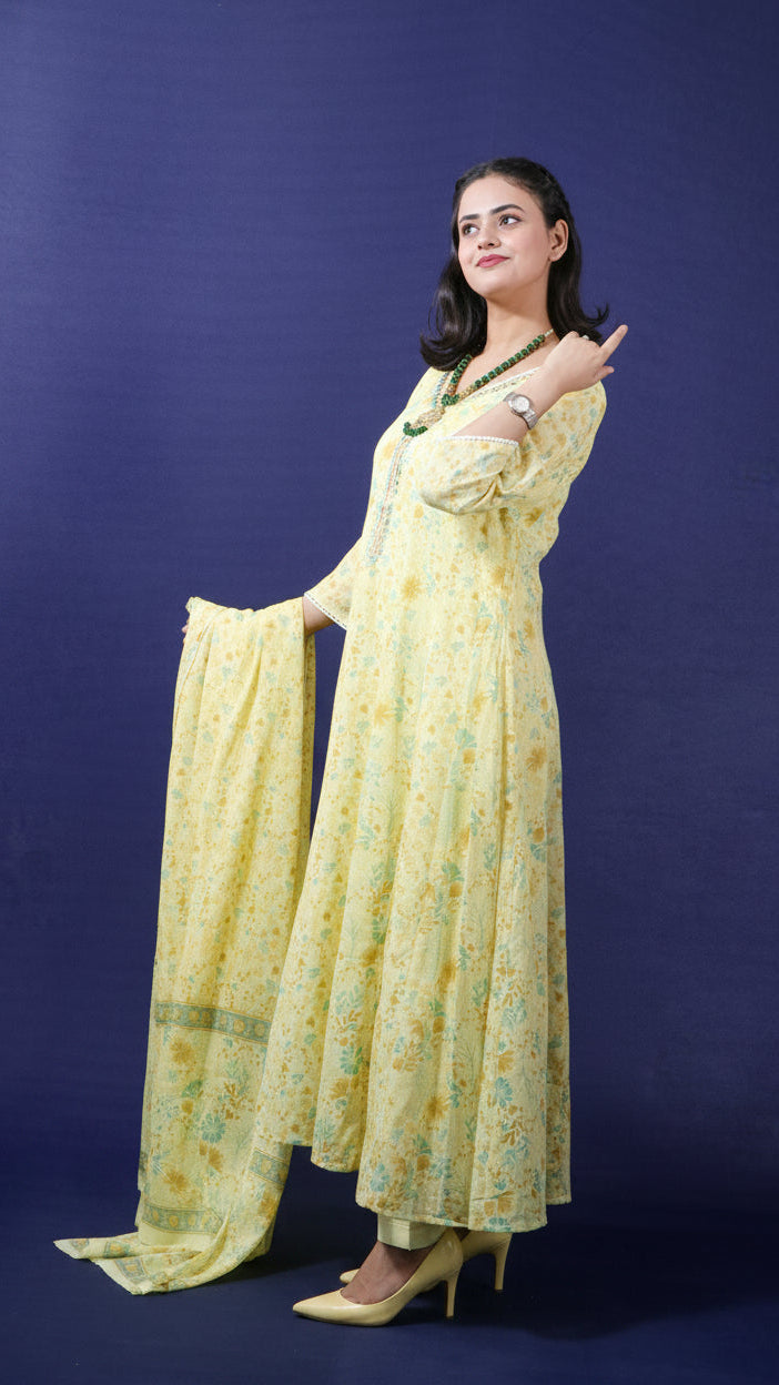 Light Yellow Floral Print Anarkali