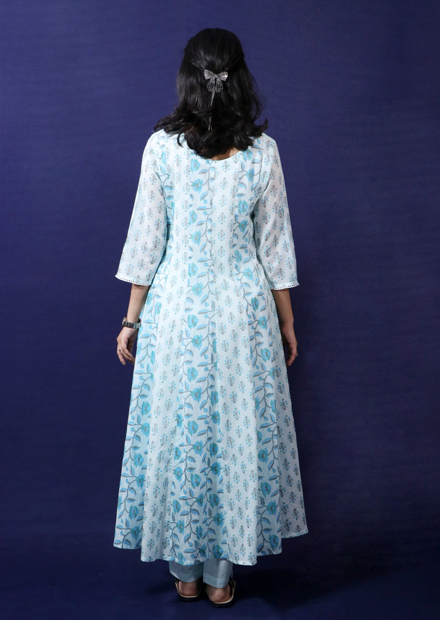 Elegant Sky Blue Mul Cotton Anarkali Suit