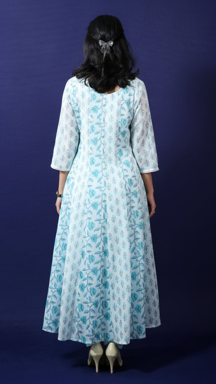 Elegant Sky Blue Mul Cotton Anarkali Suit