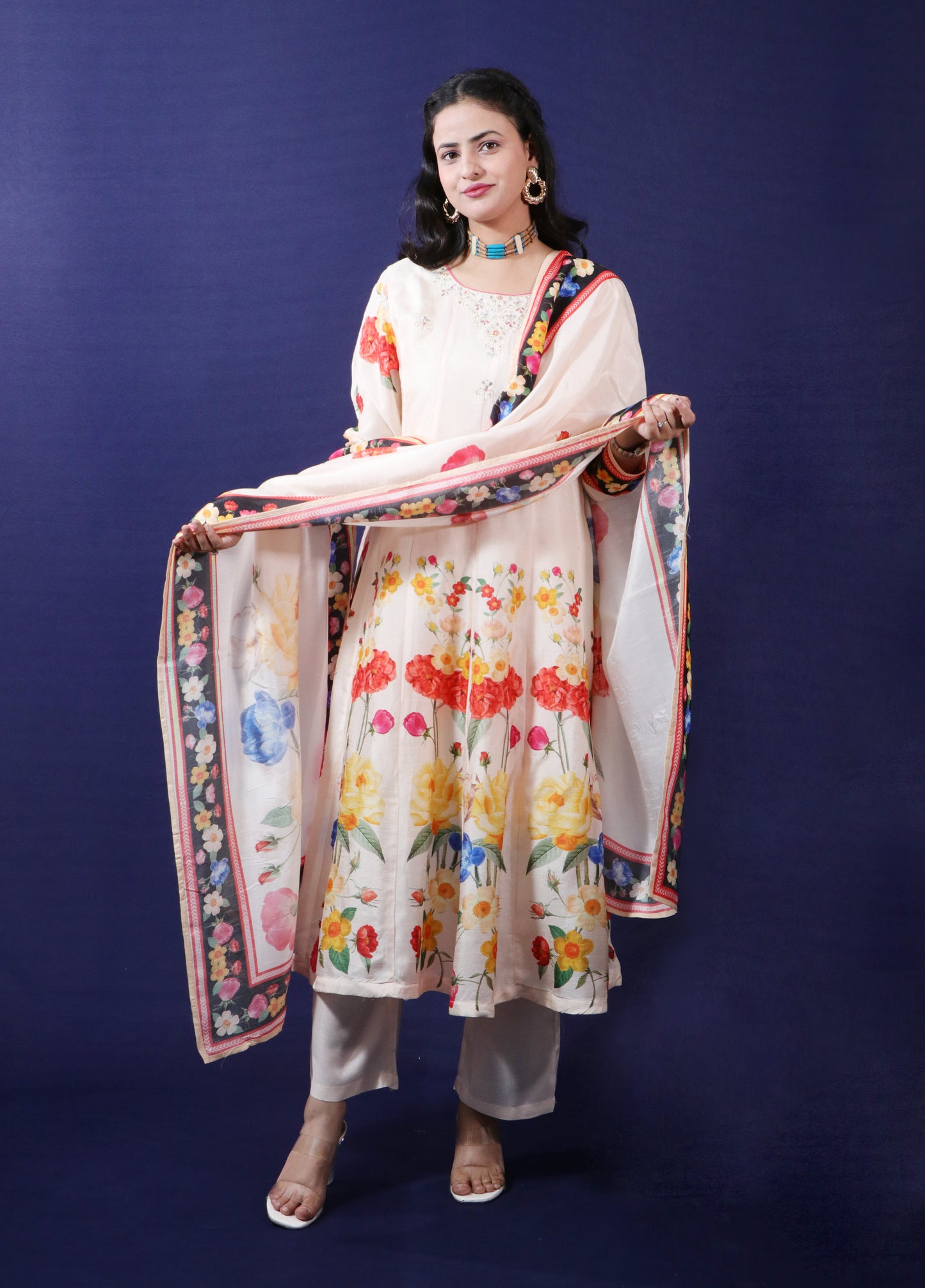 Elegant Dola Silk Off-White Anarkali