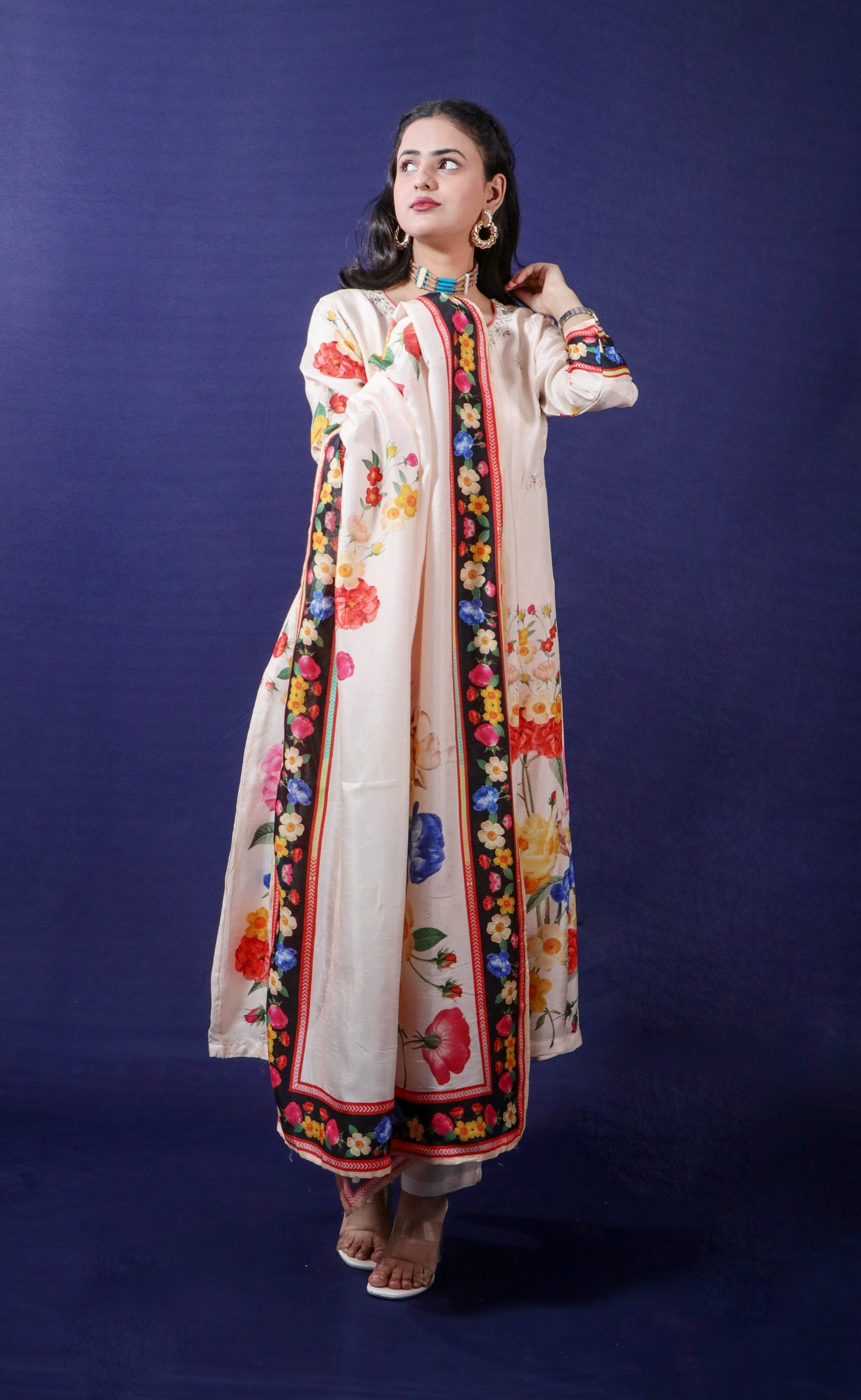 Elegant Dola Silk Off-White Anarkali