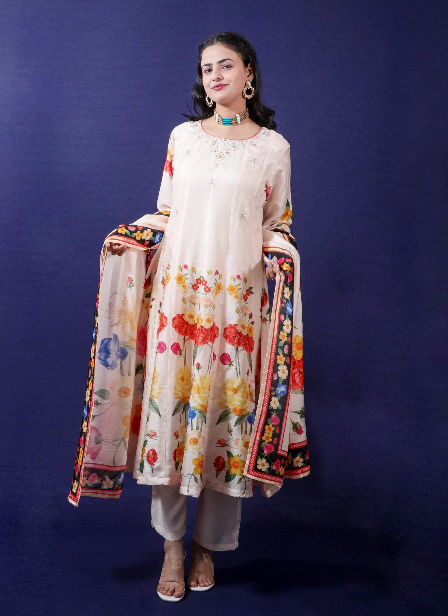 Elegant Dola Silk Off-White Anarkali