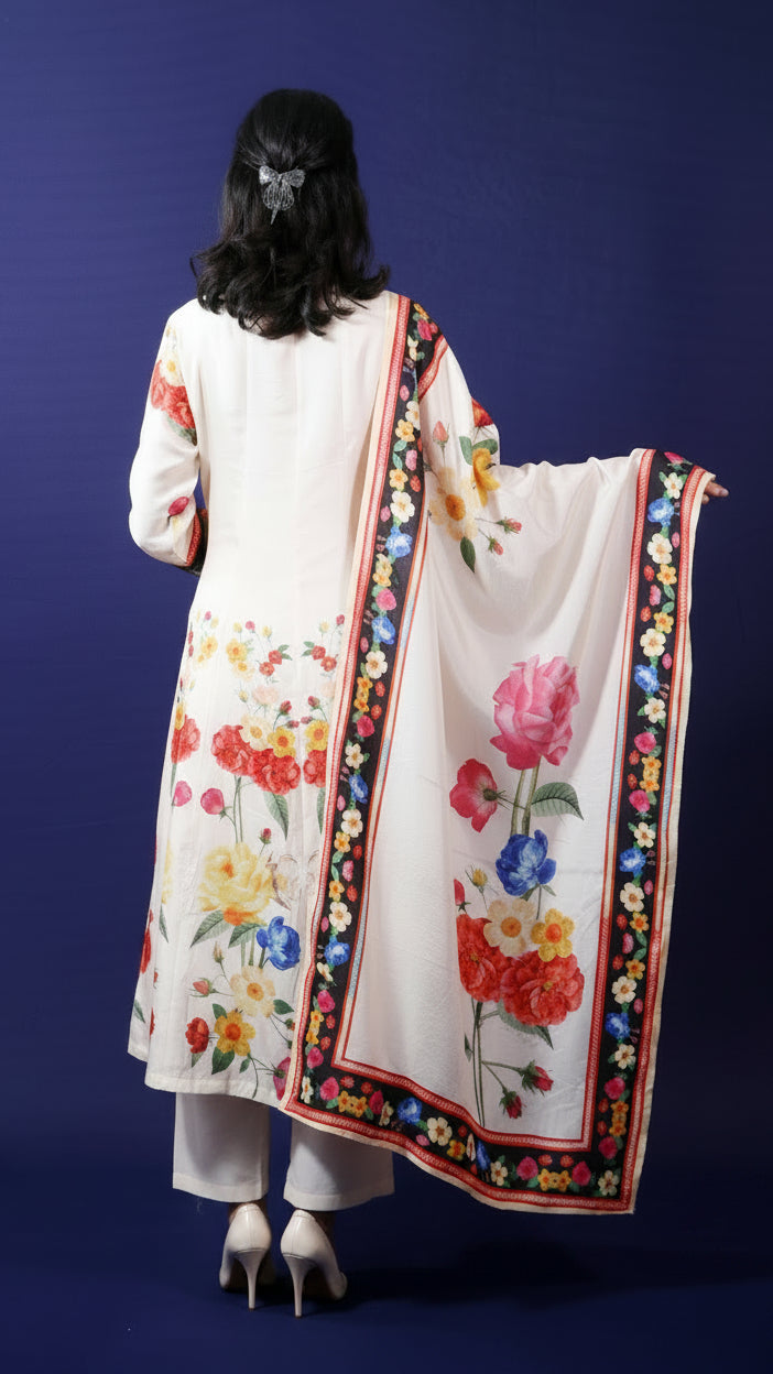 Elegant Dola Silk Off-White Anarkali