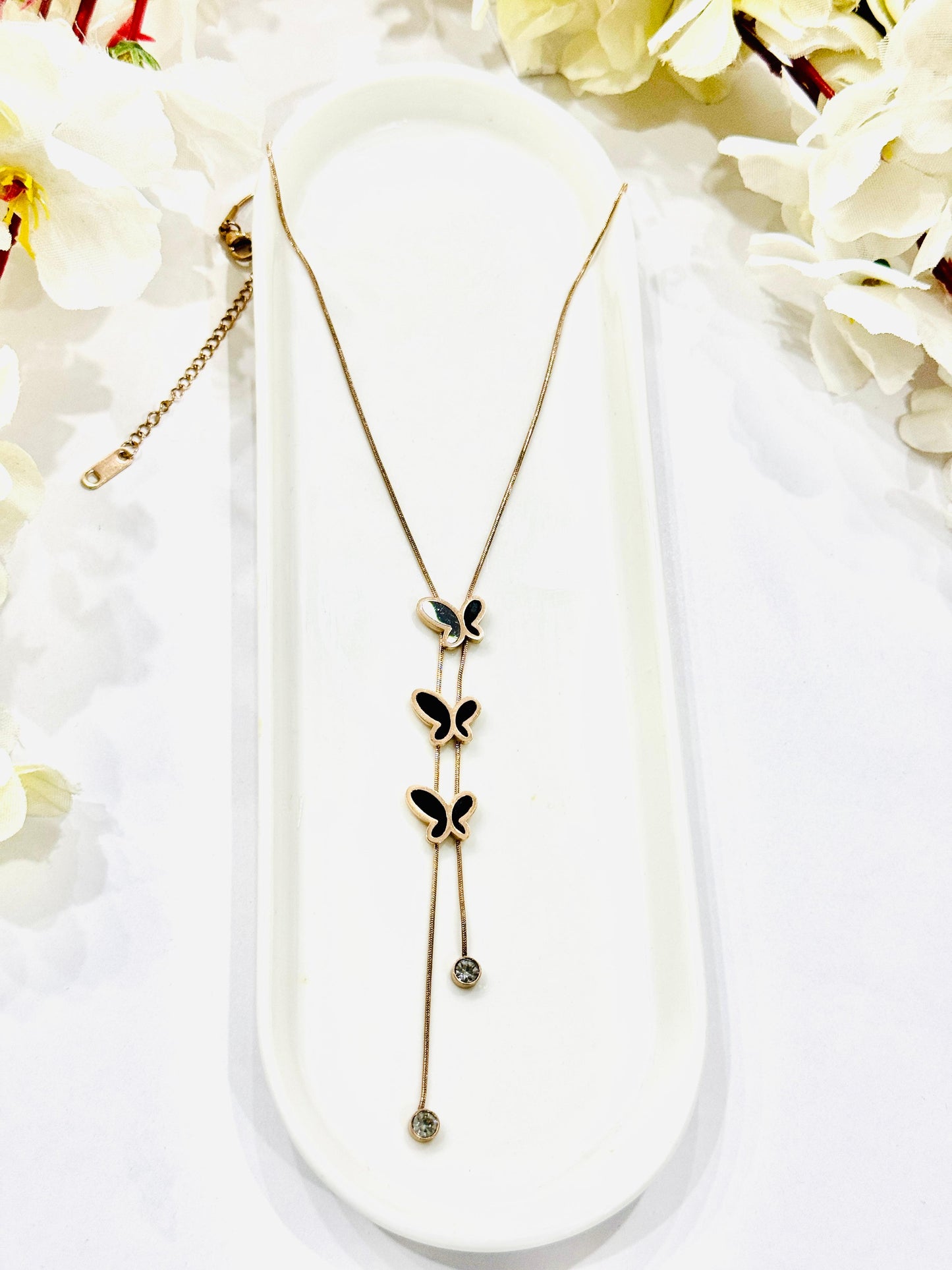 Black Butterfly Trio Necklace-Anti Tarnish