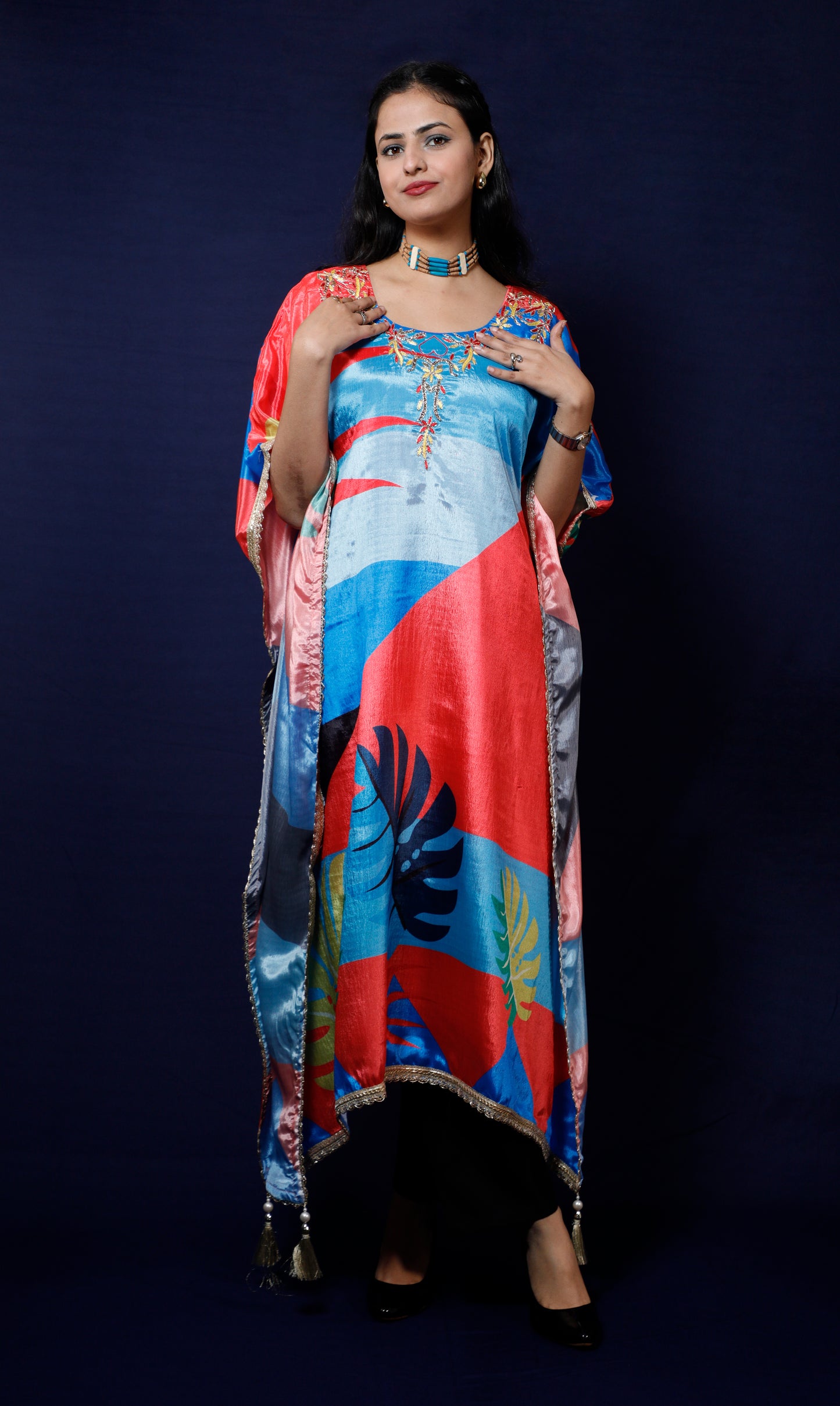 Elegant Multicolored Abstract Print Kaftan