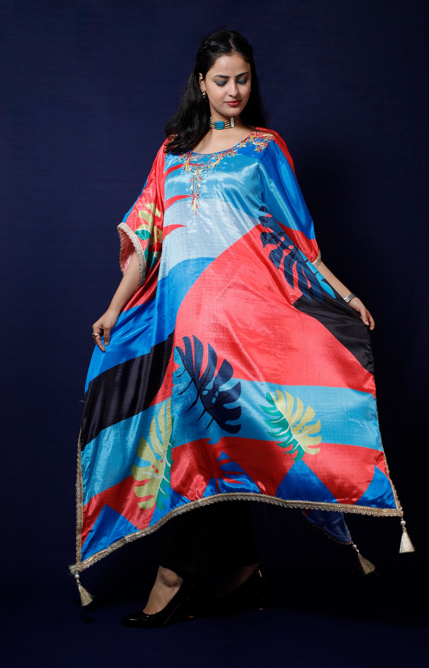 Elegant Multicolored Abstract Print Kaftan