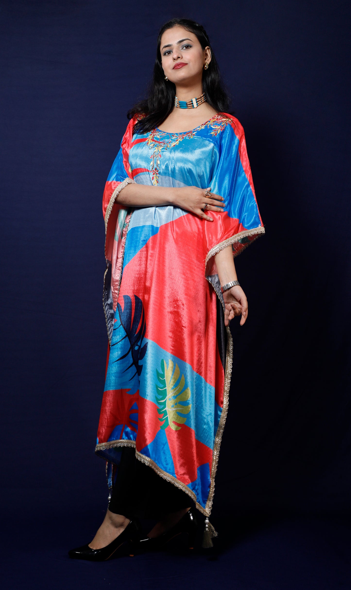 Elegant Multicolored Abstract Print Kaftan