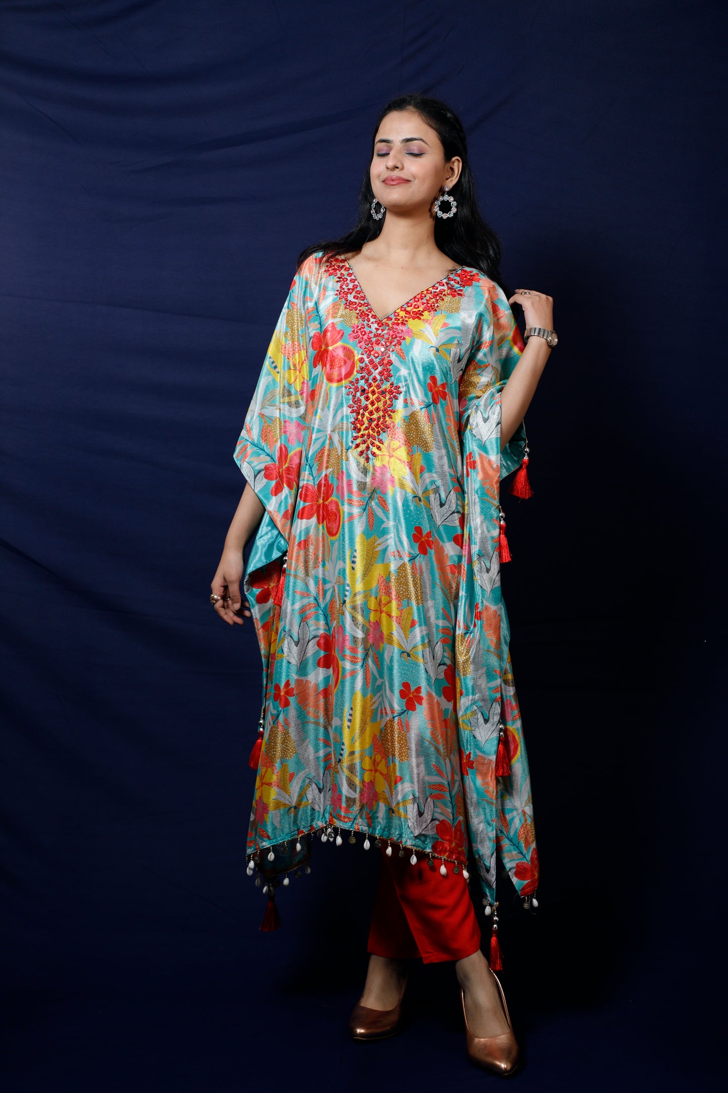 Elegant Floral Print Kaftan