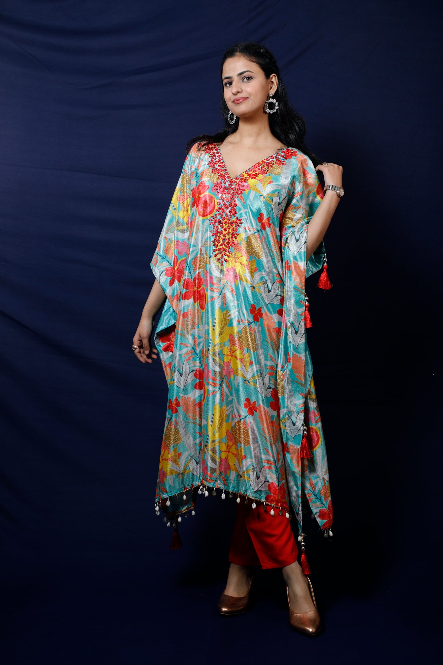 Elegant Floral Print Kaftan