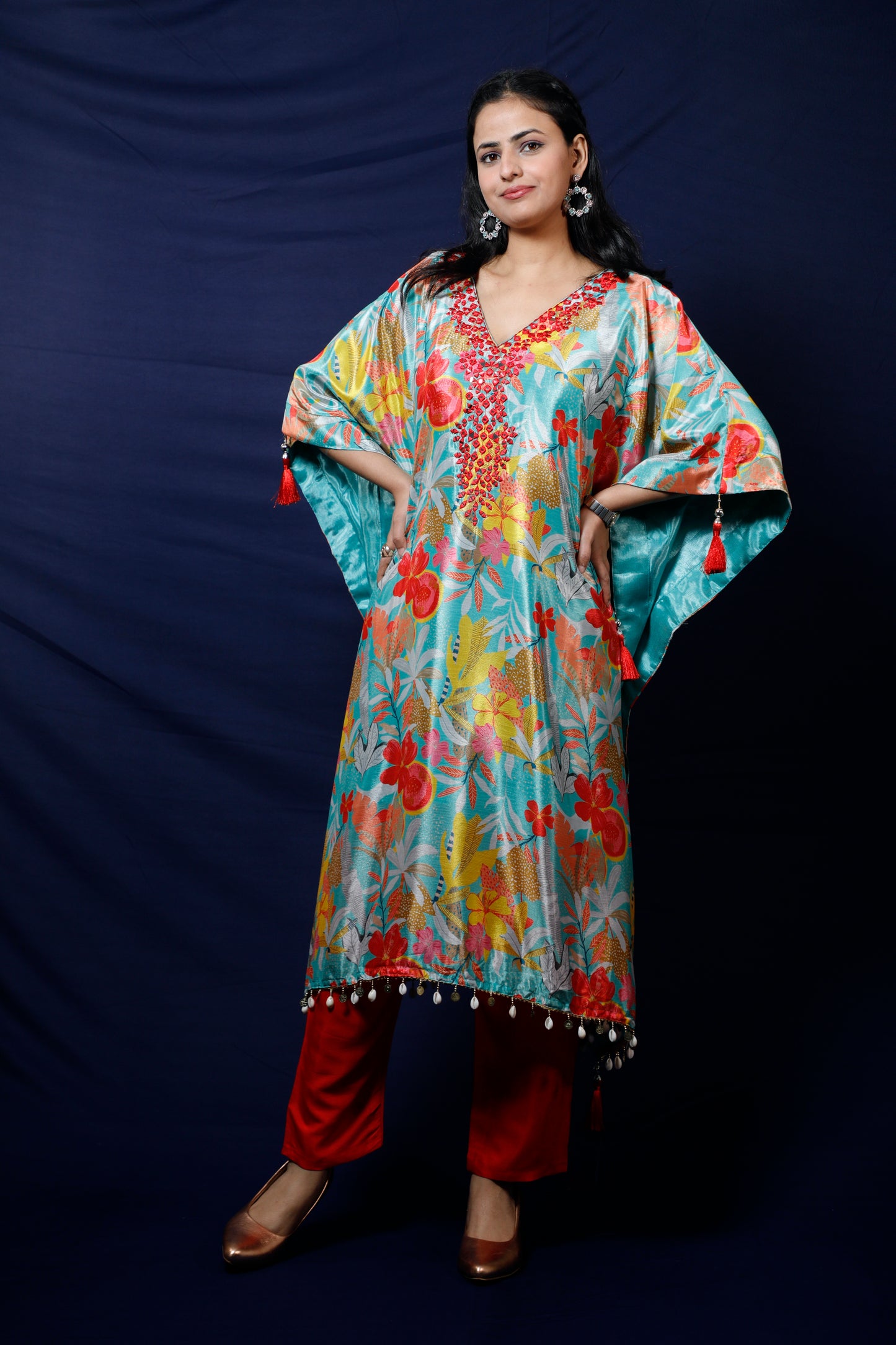 Elegant Floral Print Kaftan