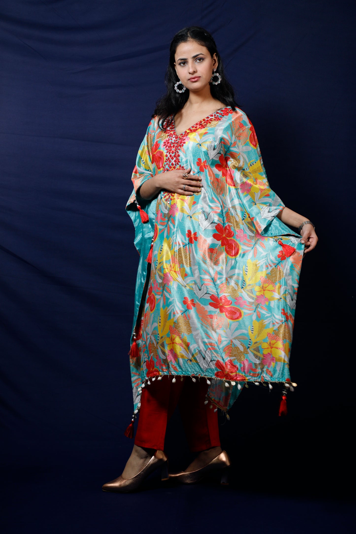 Elegant Floral Print Kaftan