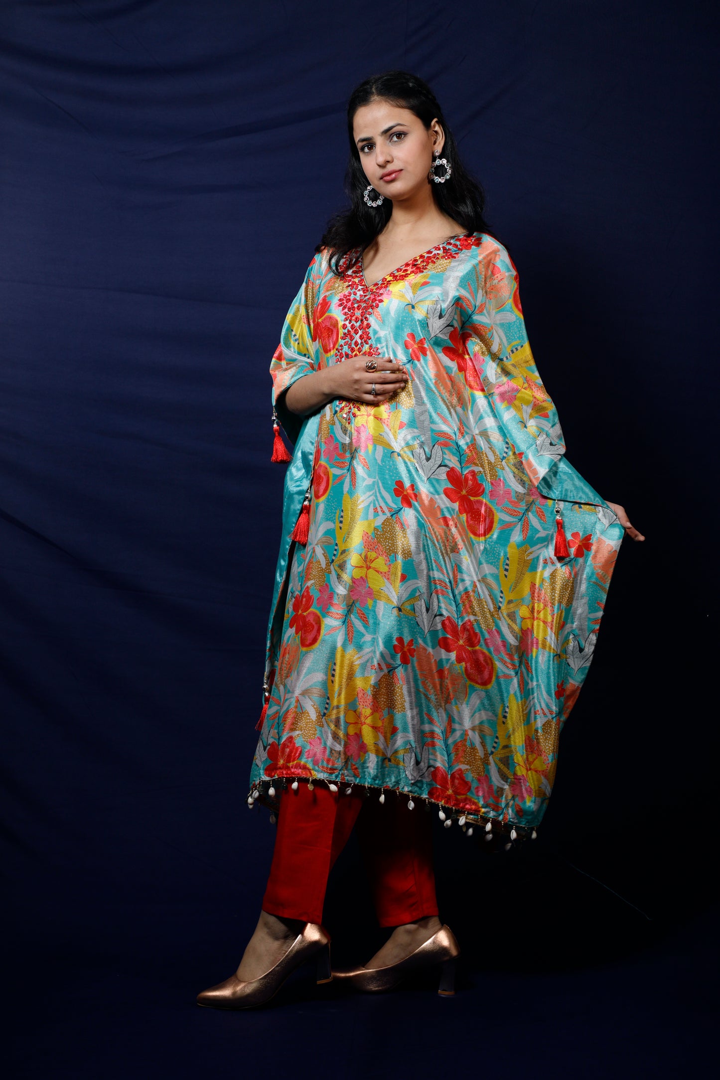 Elegant Floral Print Kaftan