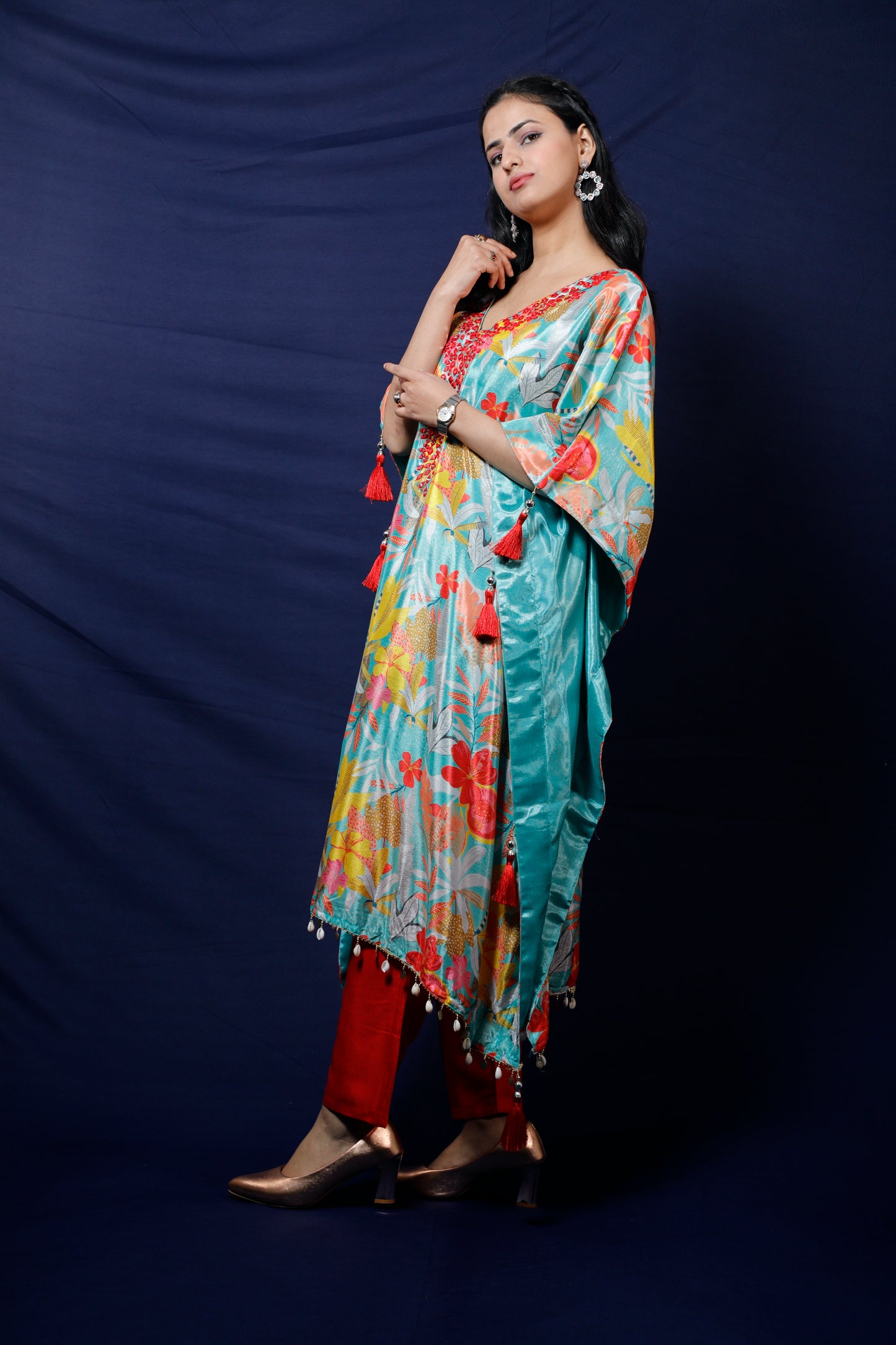 Elegant Floral Print Kaftan