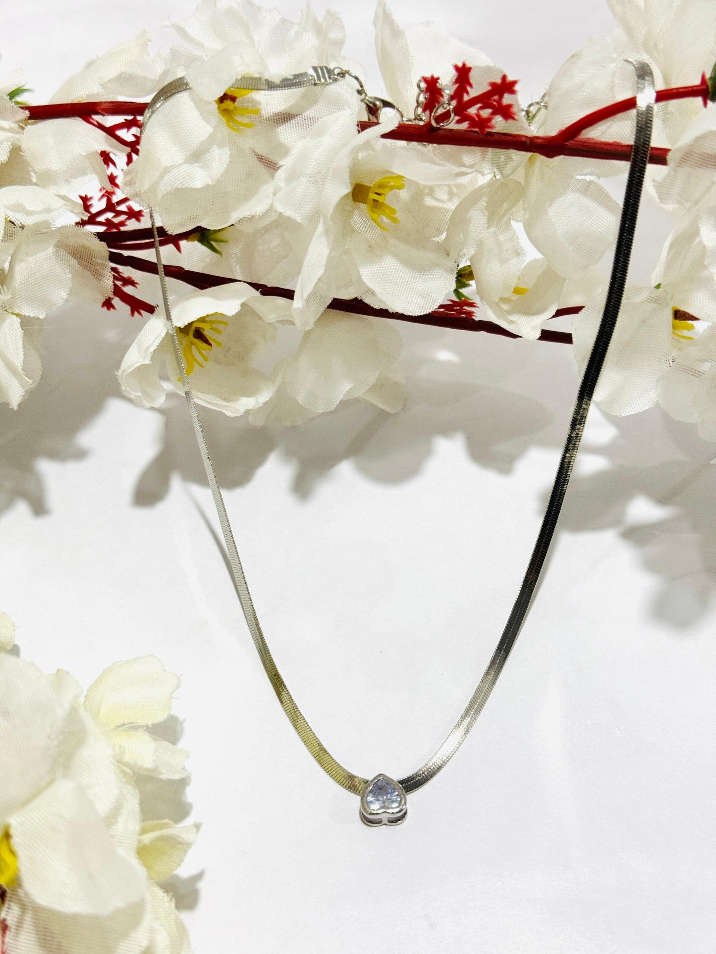 Stainless Steel Zircon Heart Pendant Necklace