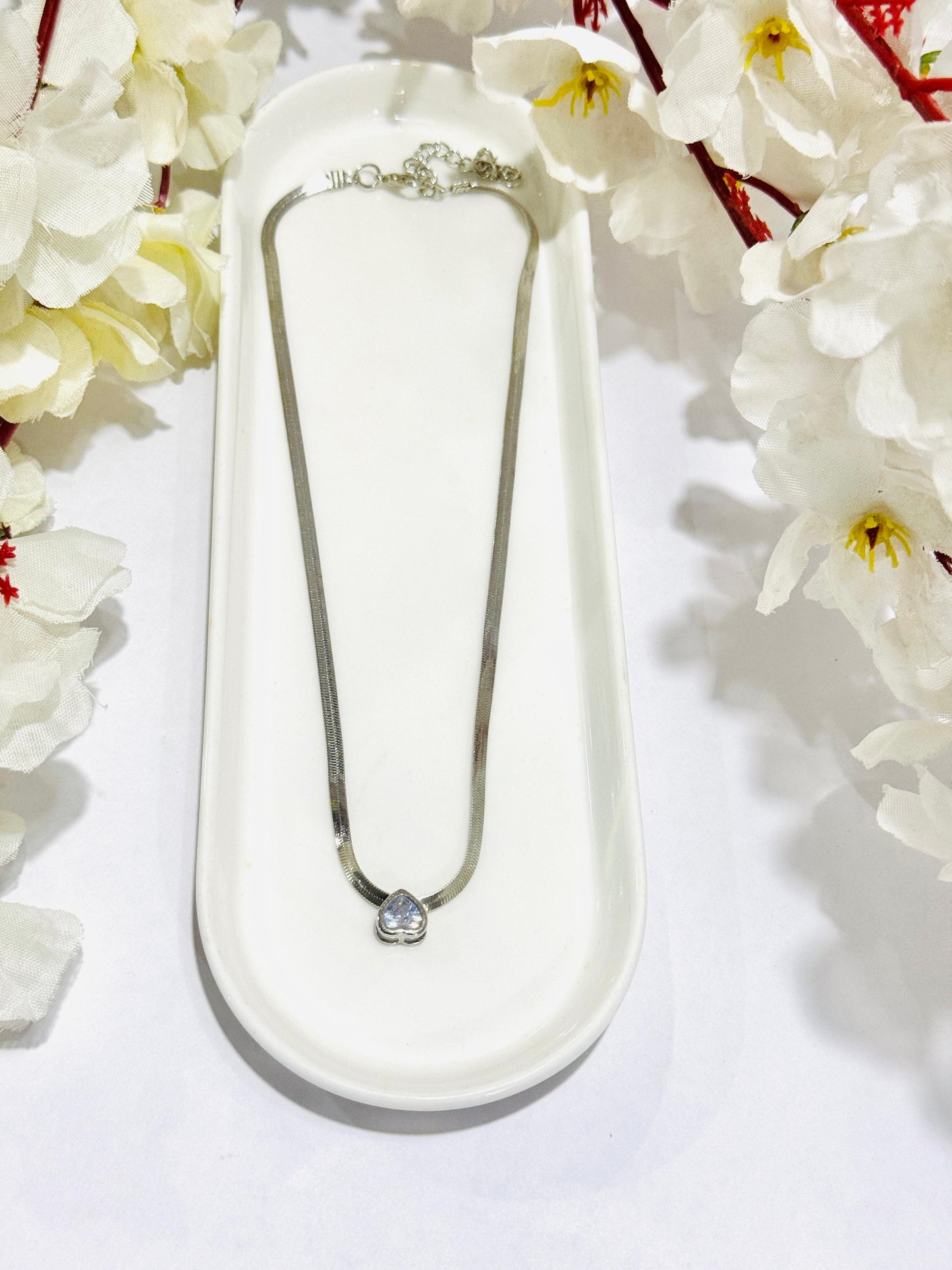 Stainless Steel Zircon Heart Pendant Necklace