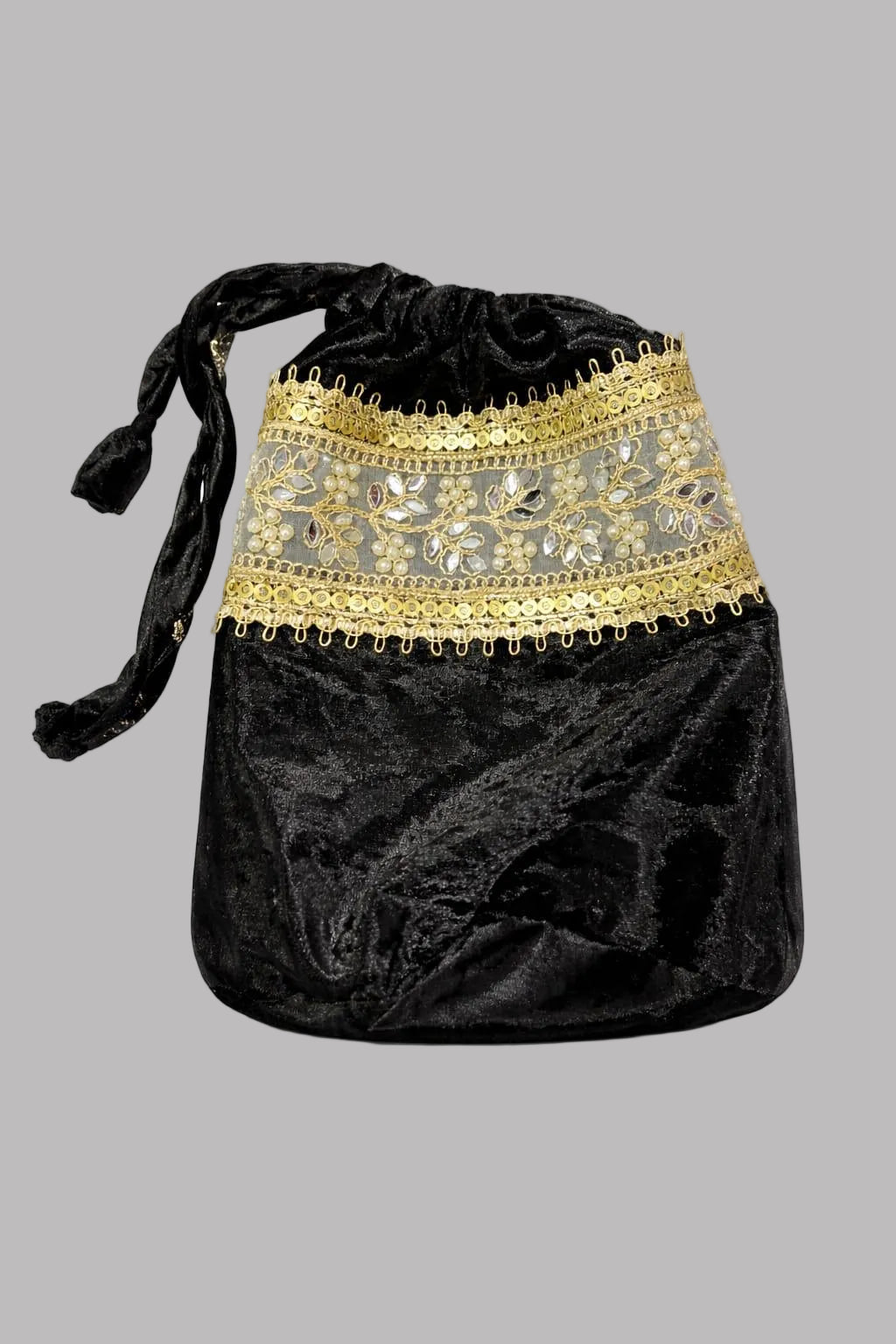 Ice Velvet A Line Kurta Set with Potli - Black