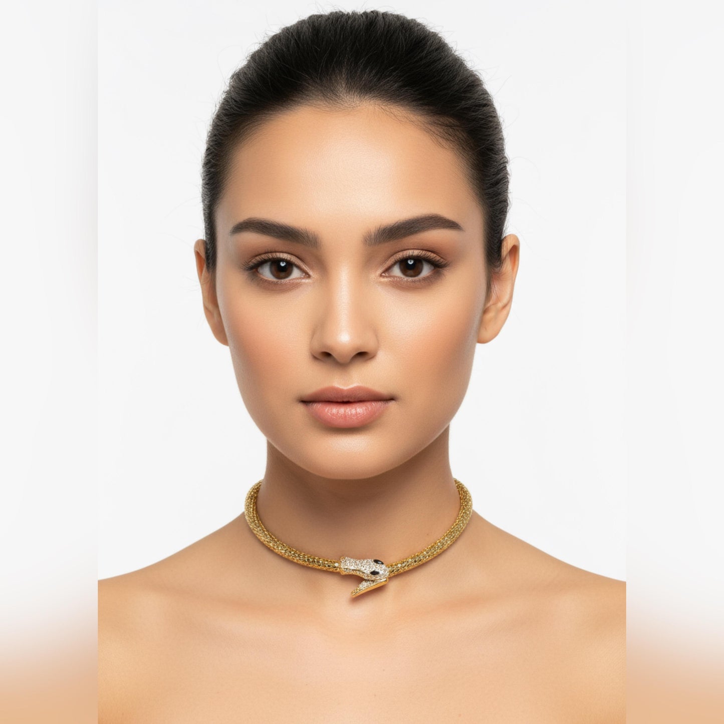 Golden Mesh Choker Necklace With Black Eye
