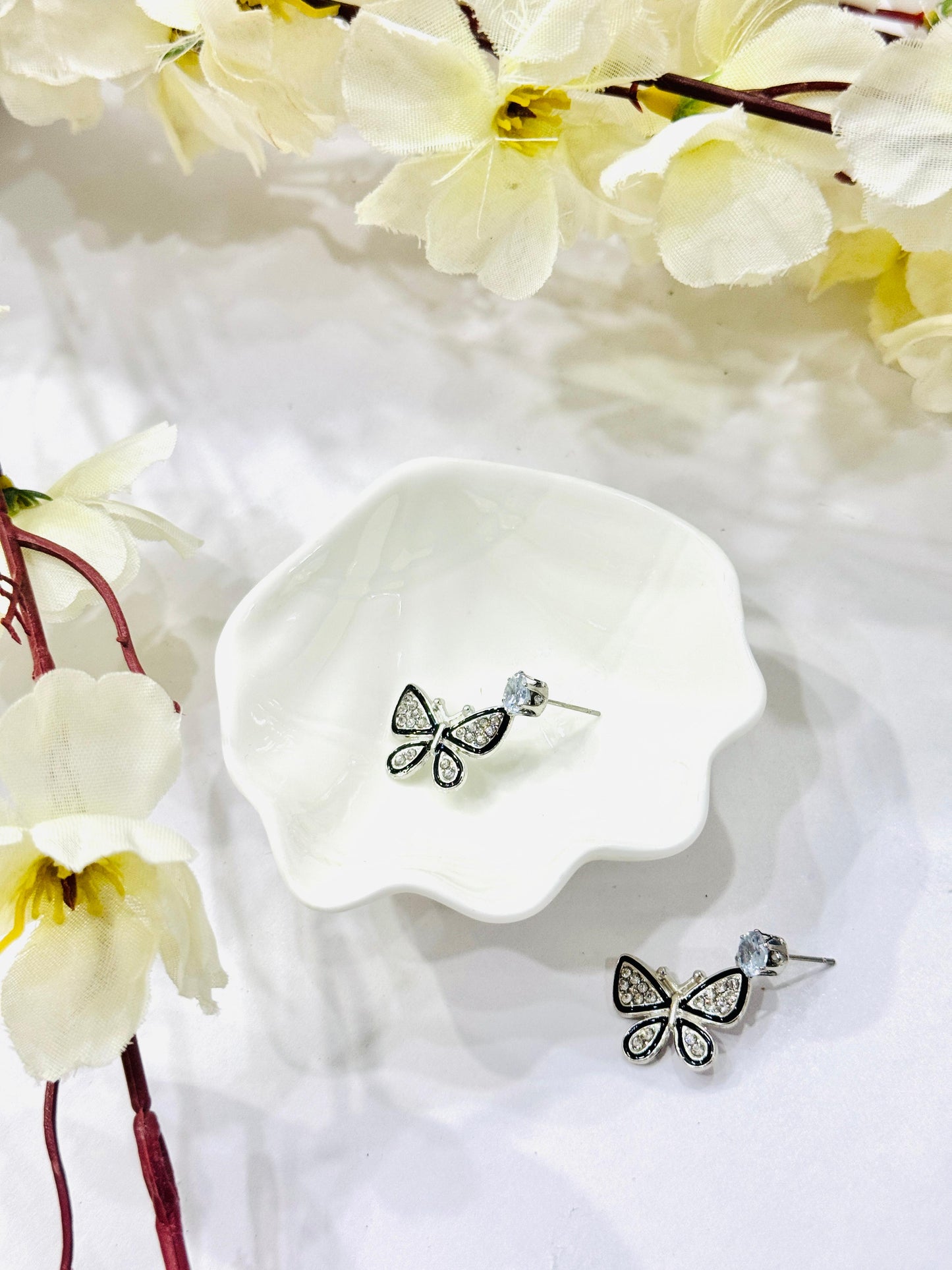 Black Dazzling Stone Butterfly Earrings