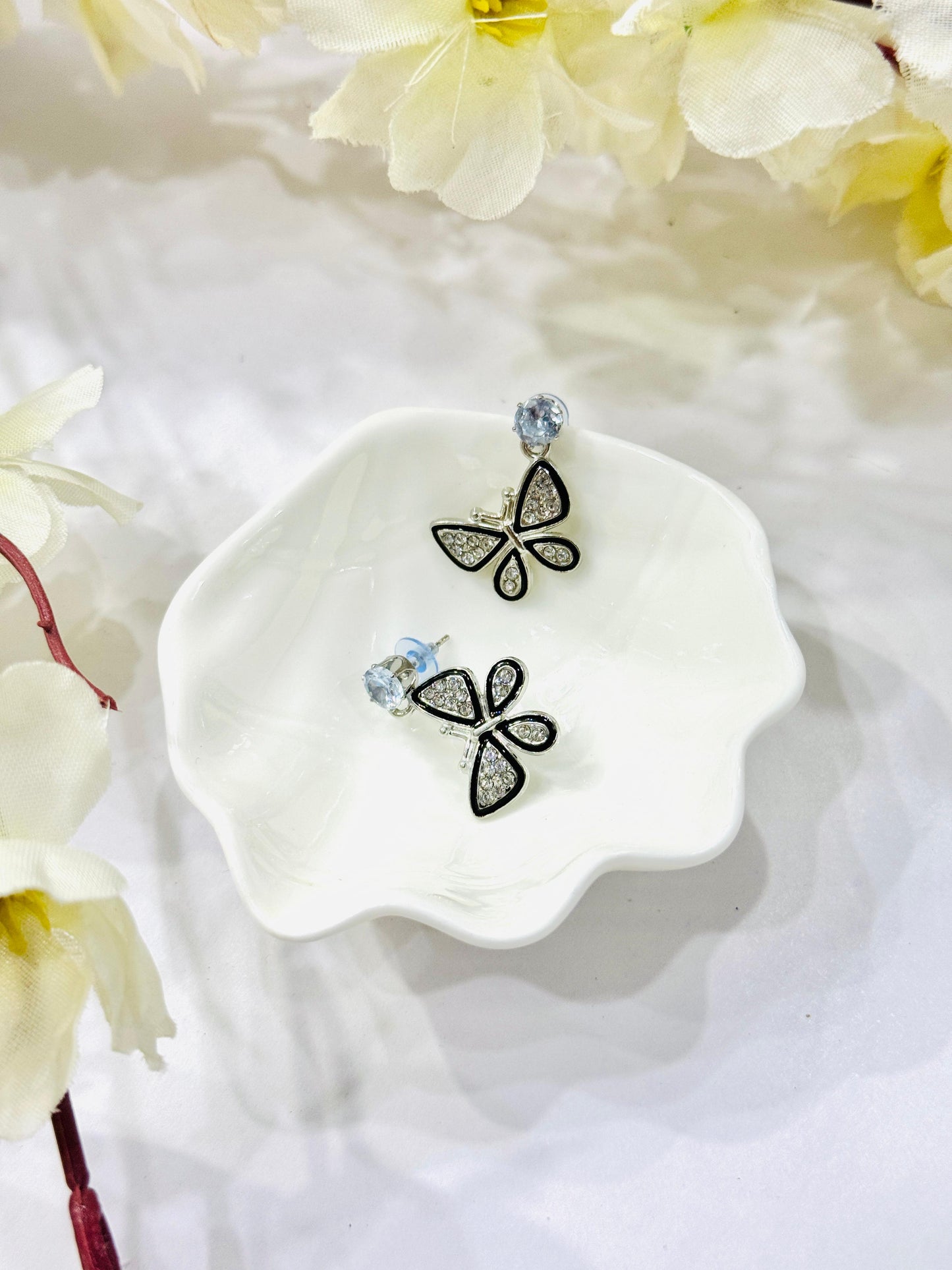 Black Dazzling Stone Butterfly Earrings
