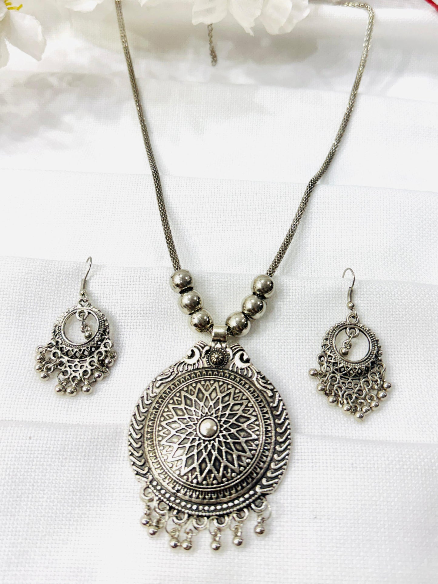 Sun Statement Oxidized Necklace Set