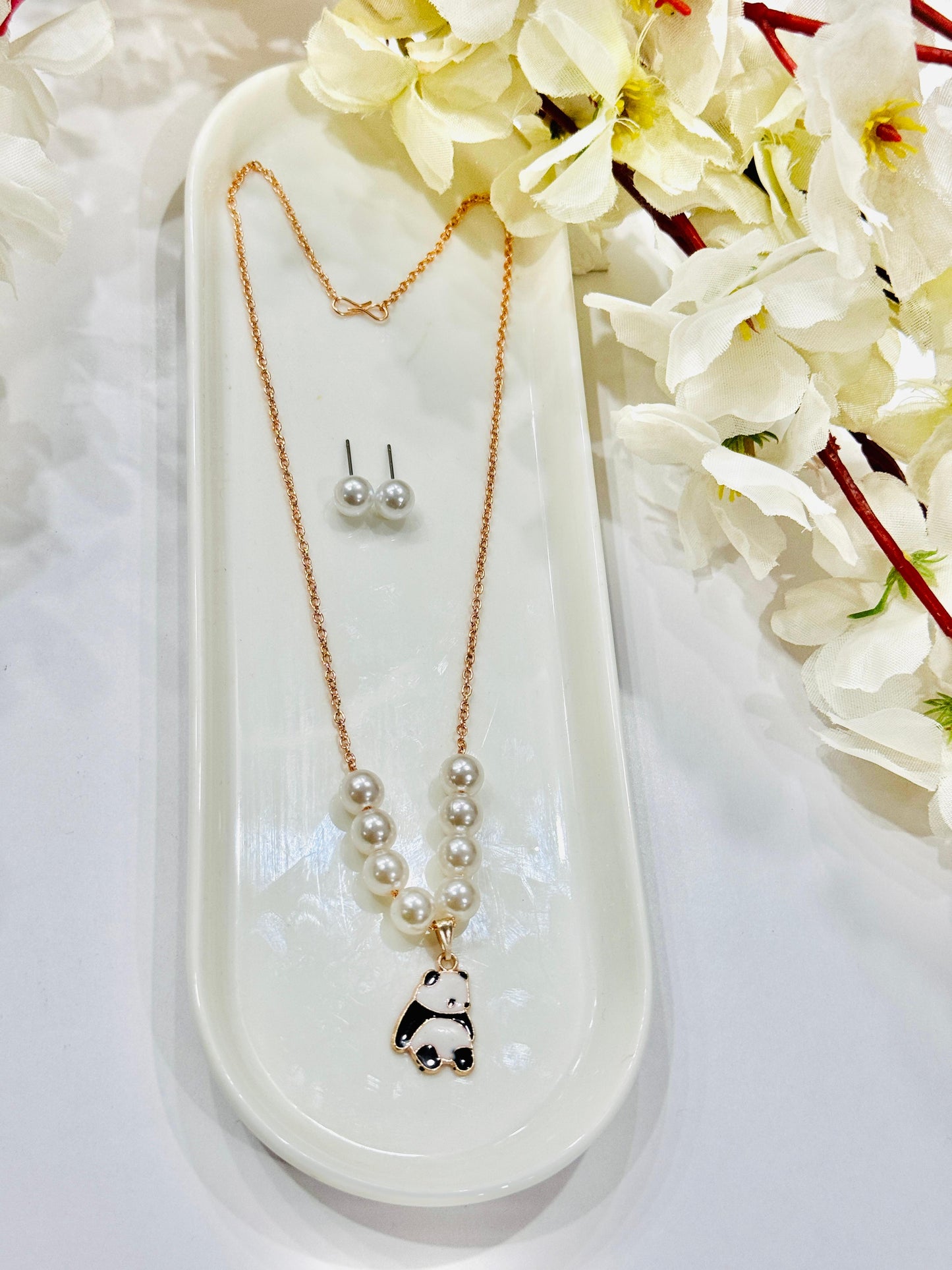 Pearls & Panda Pendant Necklace