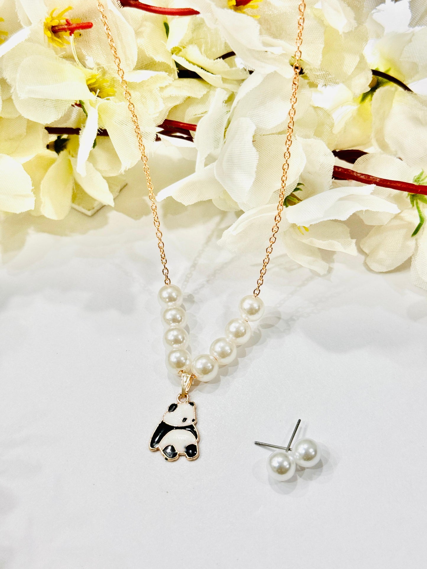 Pearls & Panda Pendant Necklace