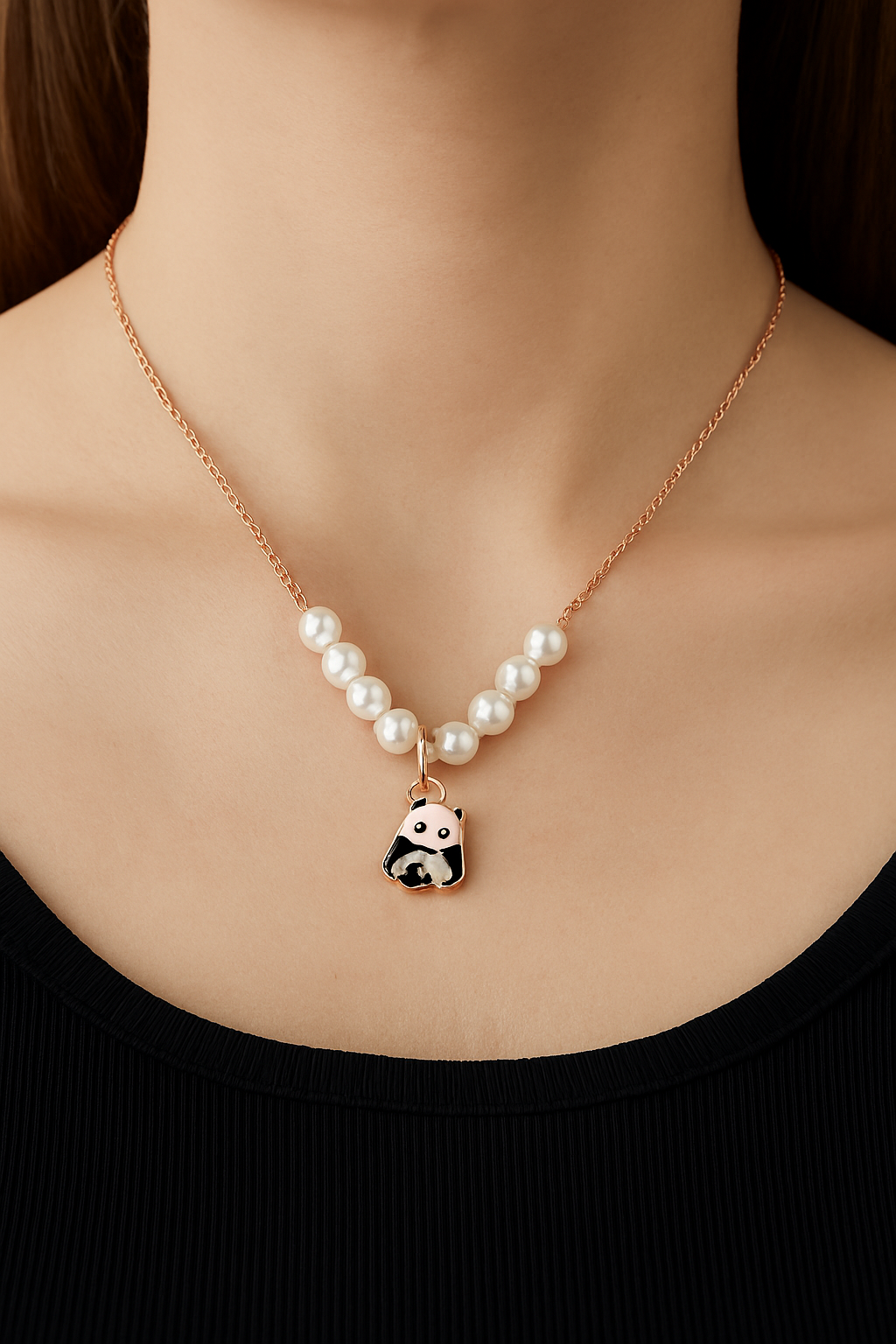 Pearls & Panda Pendant Necklace
