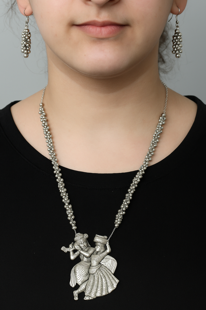 Radha Krishna Oxidized Necklace Set