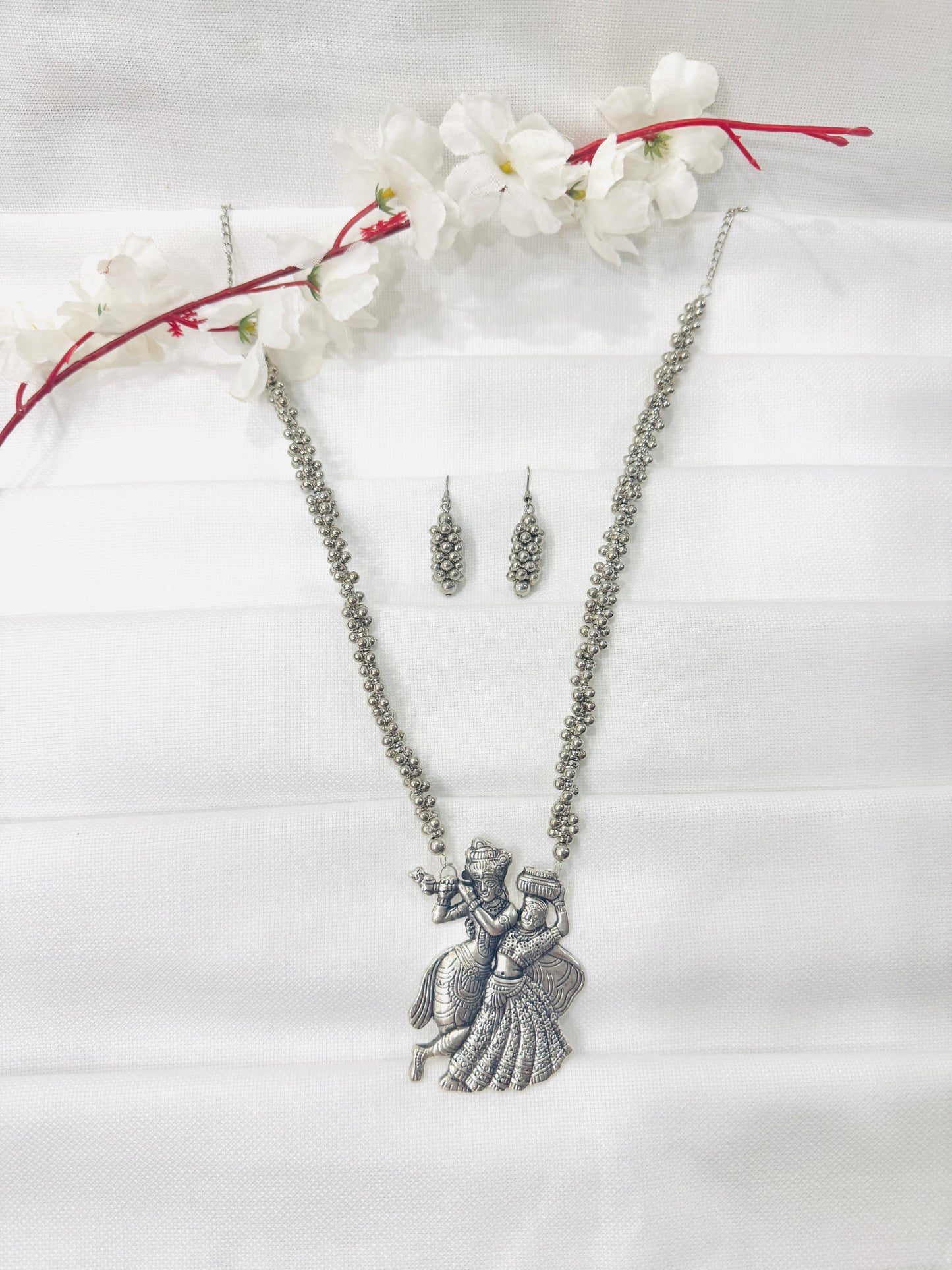 Radha Krishna Oxidized Necklace Set