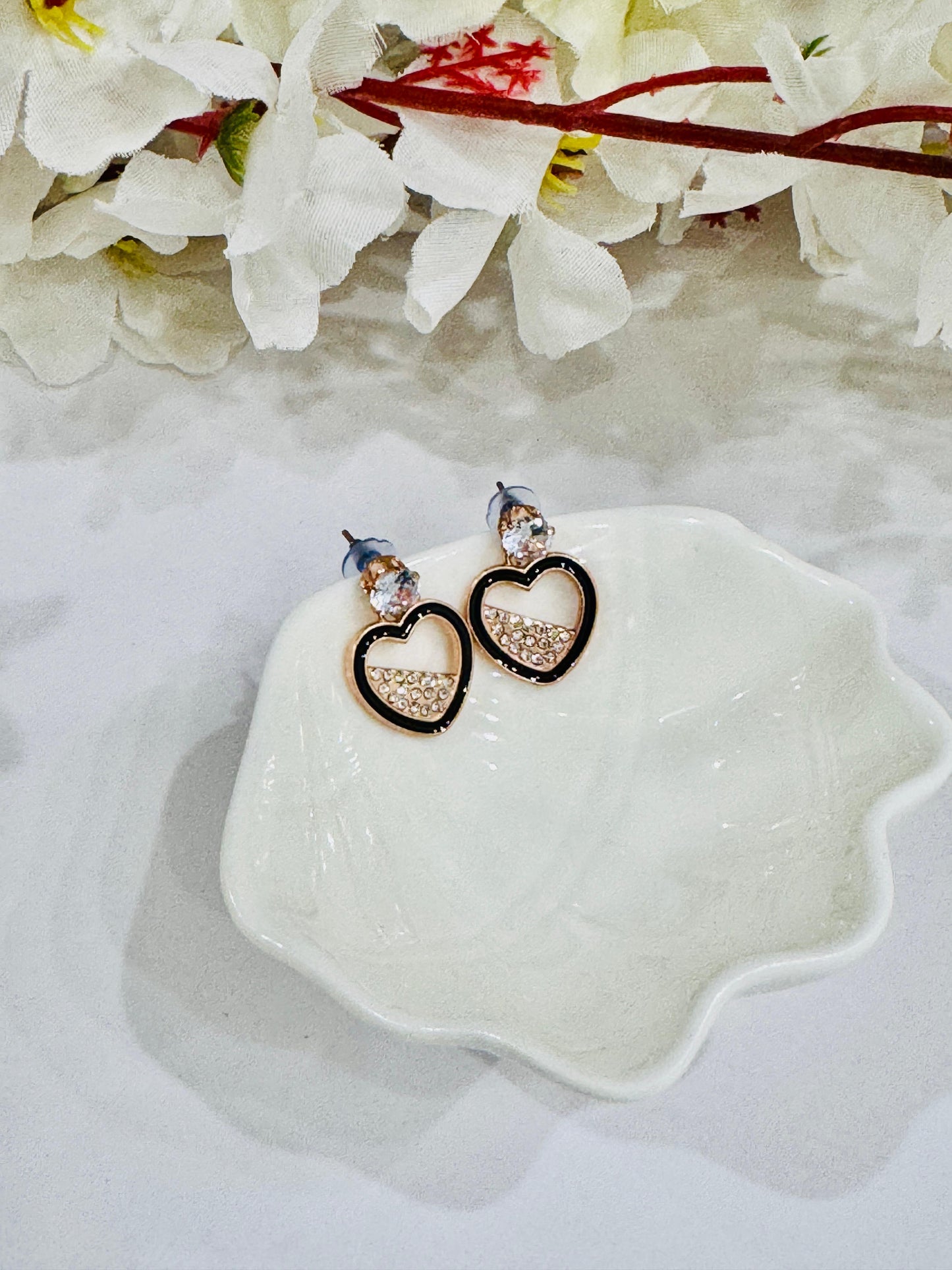 Rose Gold & Black Heart Earring