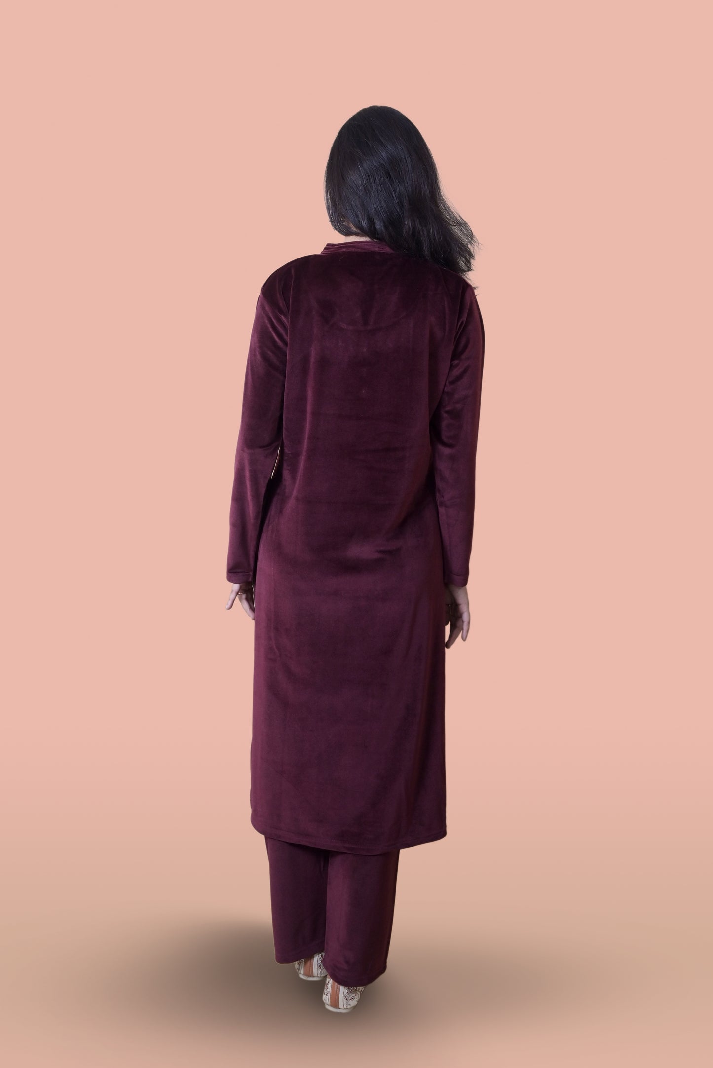 Maroon Velvet Shawl Kurta Set