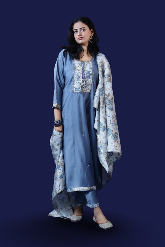 Grey Muslin Suit Set