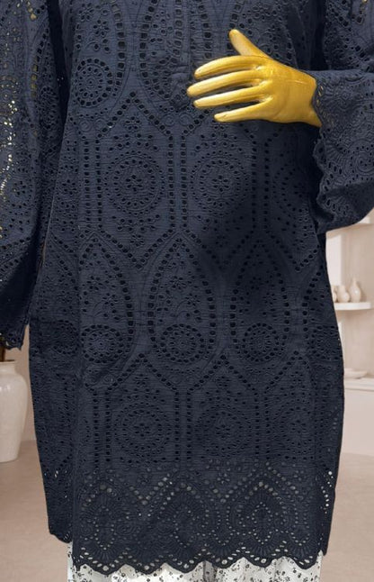 Black Hakoba Kurta with Printed White Farshi