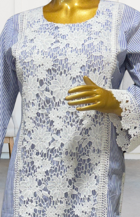 Serene Blue Crochet Kurta Set