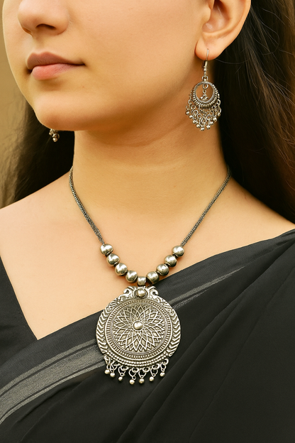 Sun Statement Oxidized Necklace Set
