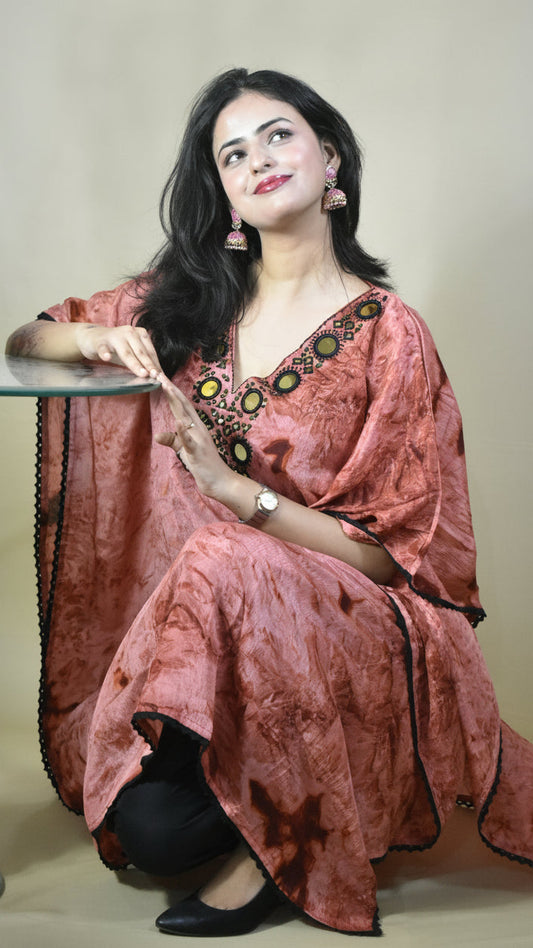 COPPER AND BLACK V-NECK KAFTAN WITH SEPARATE INNER AND TROUSER