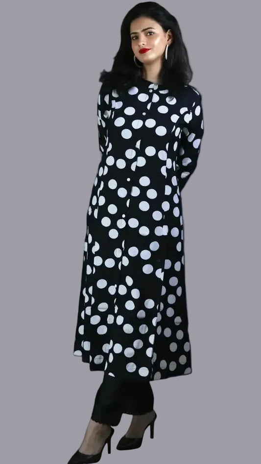 BLACK AND BEAUTIFUL VISCOSE RAYON A LINE KURTA AND PANT SET