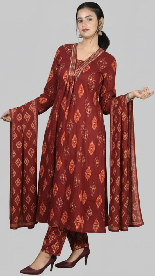 Magnificent Maroon A-line Kurta set